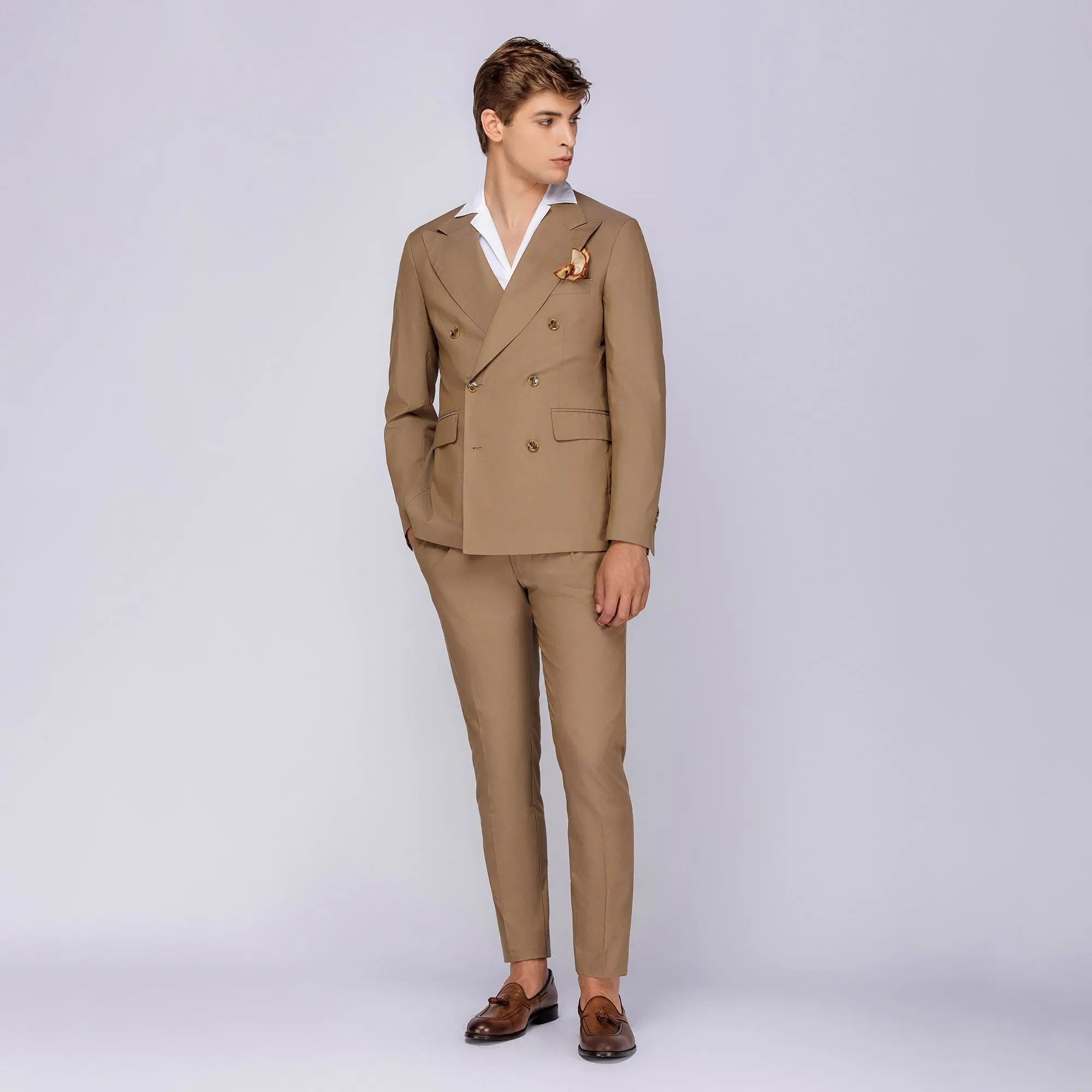 Tan double clearance breasted blazer
