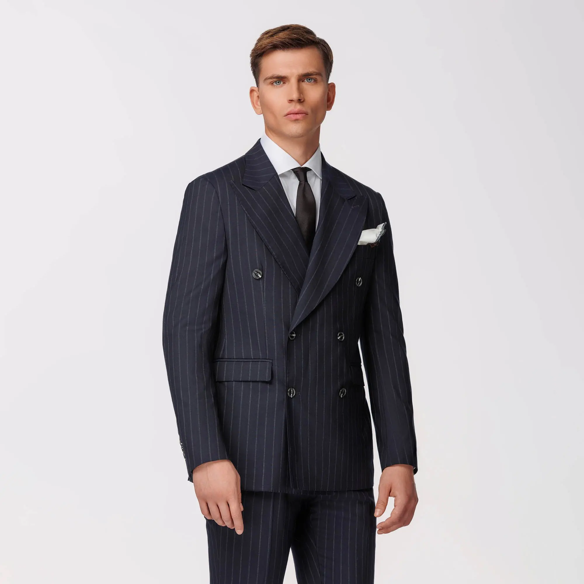Double breasted pinstripe blazer discount