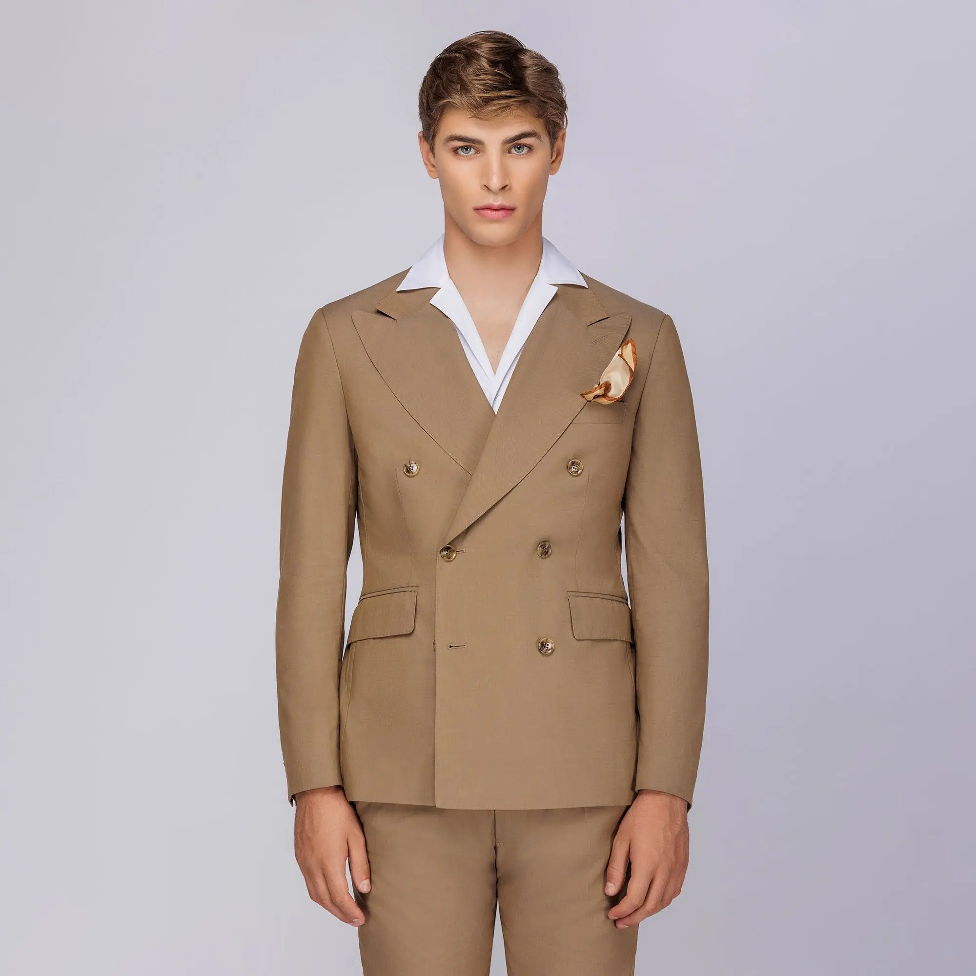 Tan double breasted new arrivals suit