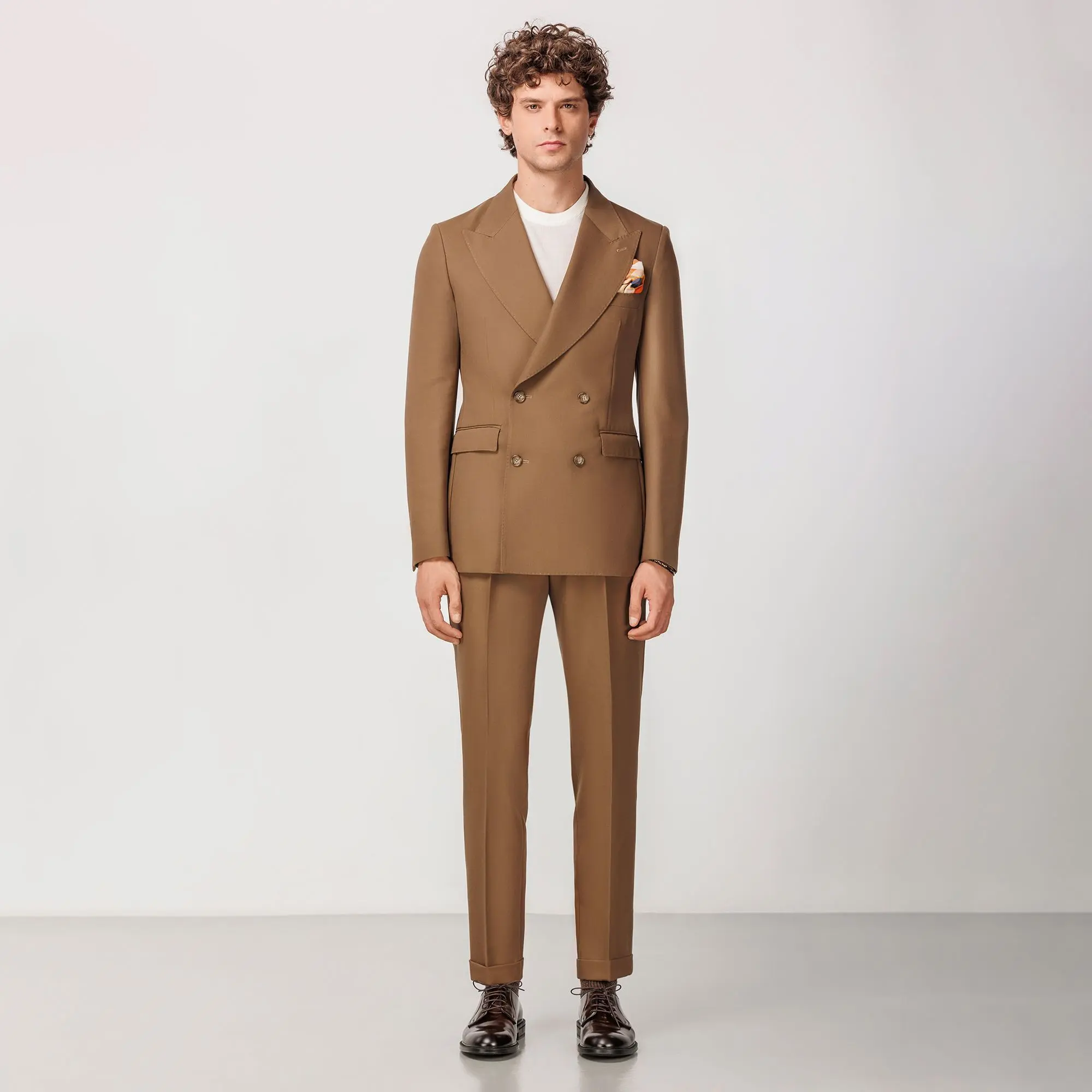 Camel Double Breasted Suit in Lyocell and Wool – Elio Evan | Made 