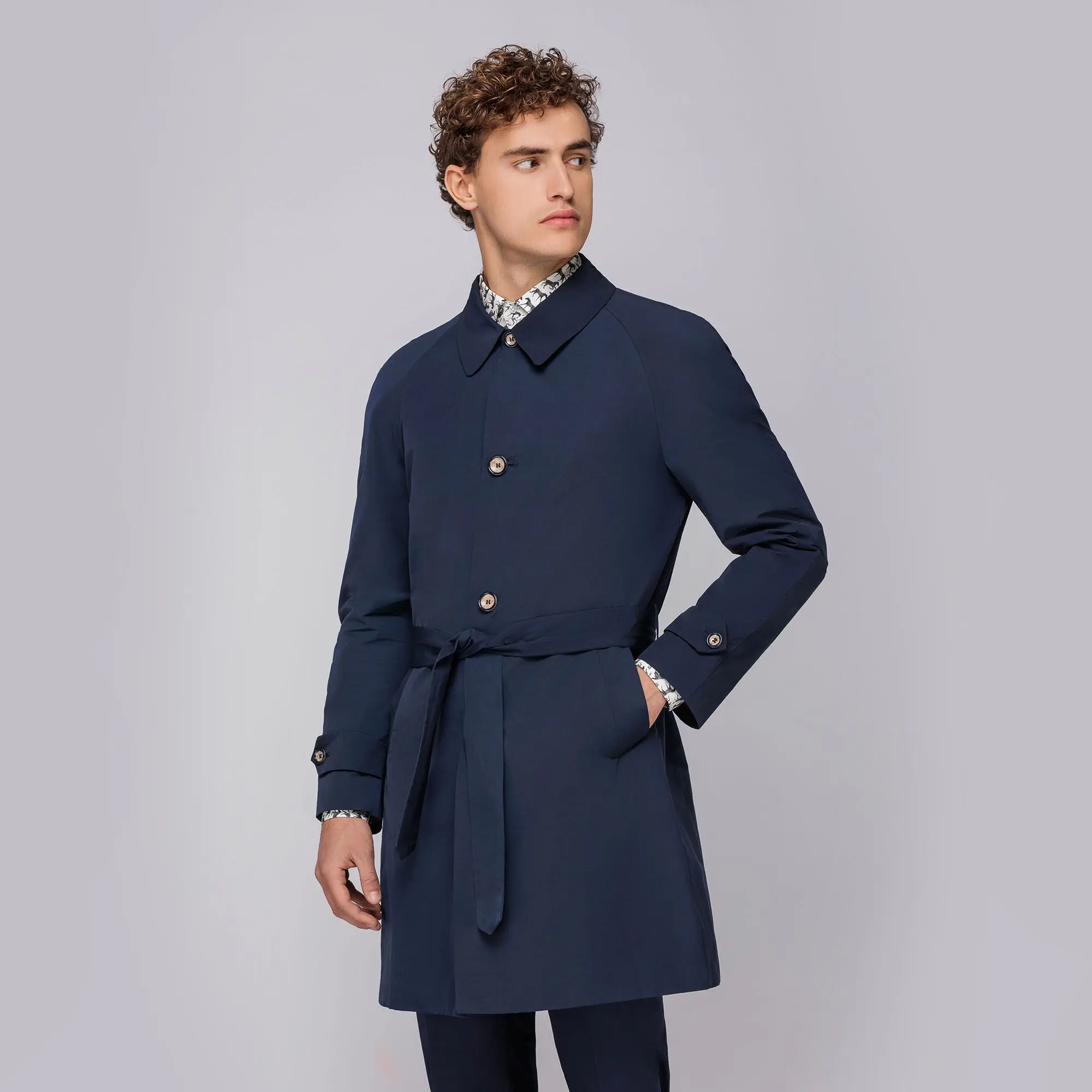 Men s Blue Technical Trench Coat