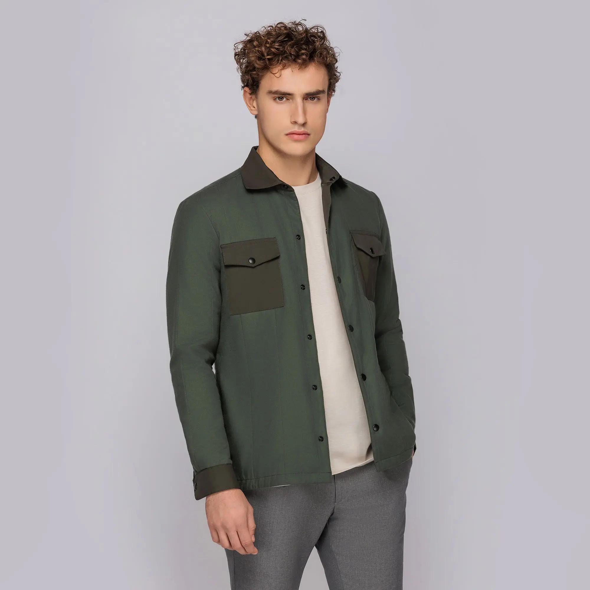 Men s Olive Overshirt Jacket Slightly Padded