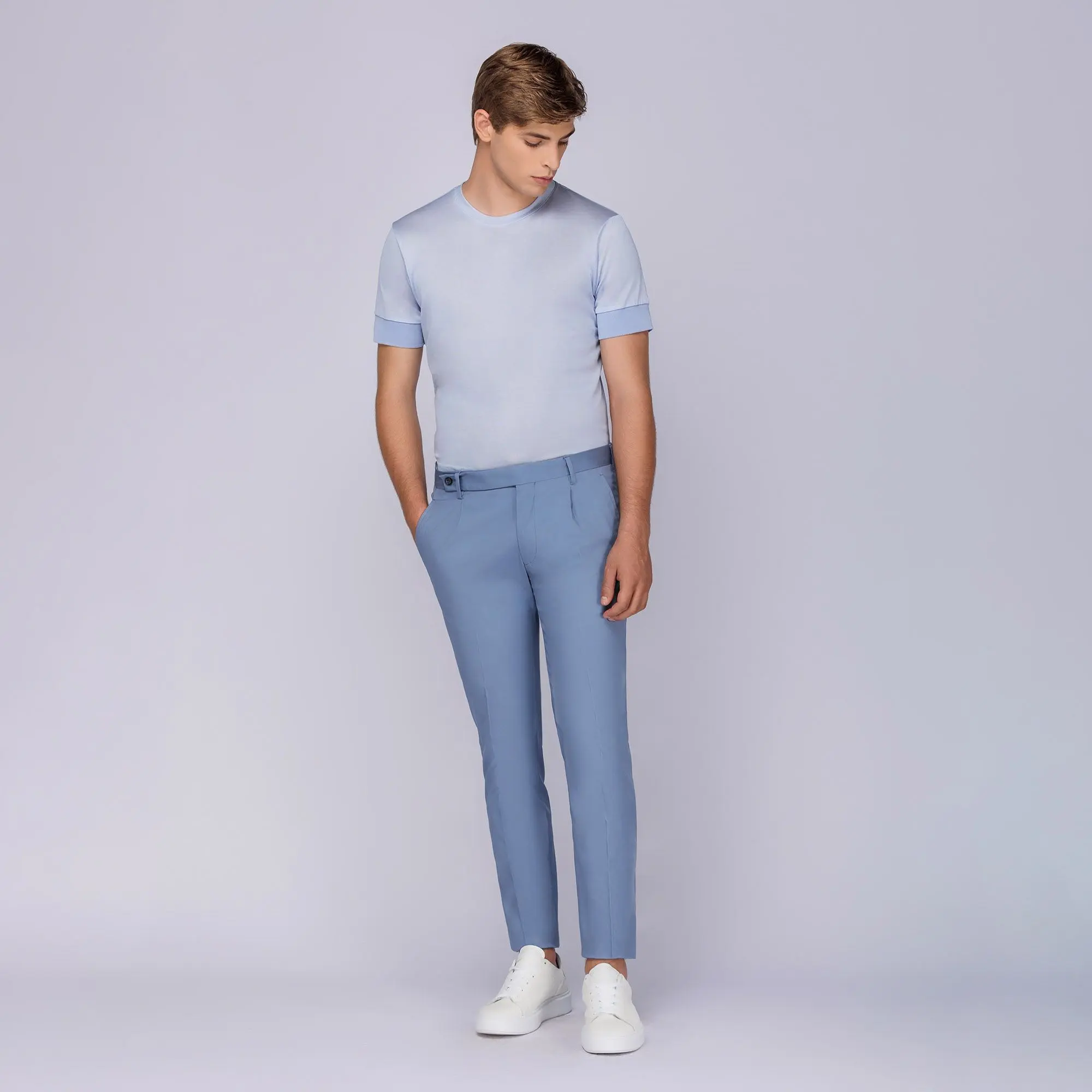 Men's pleated sales blue jeans