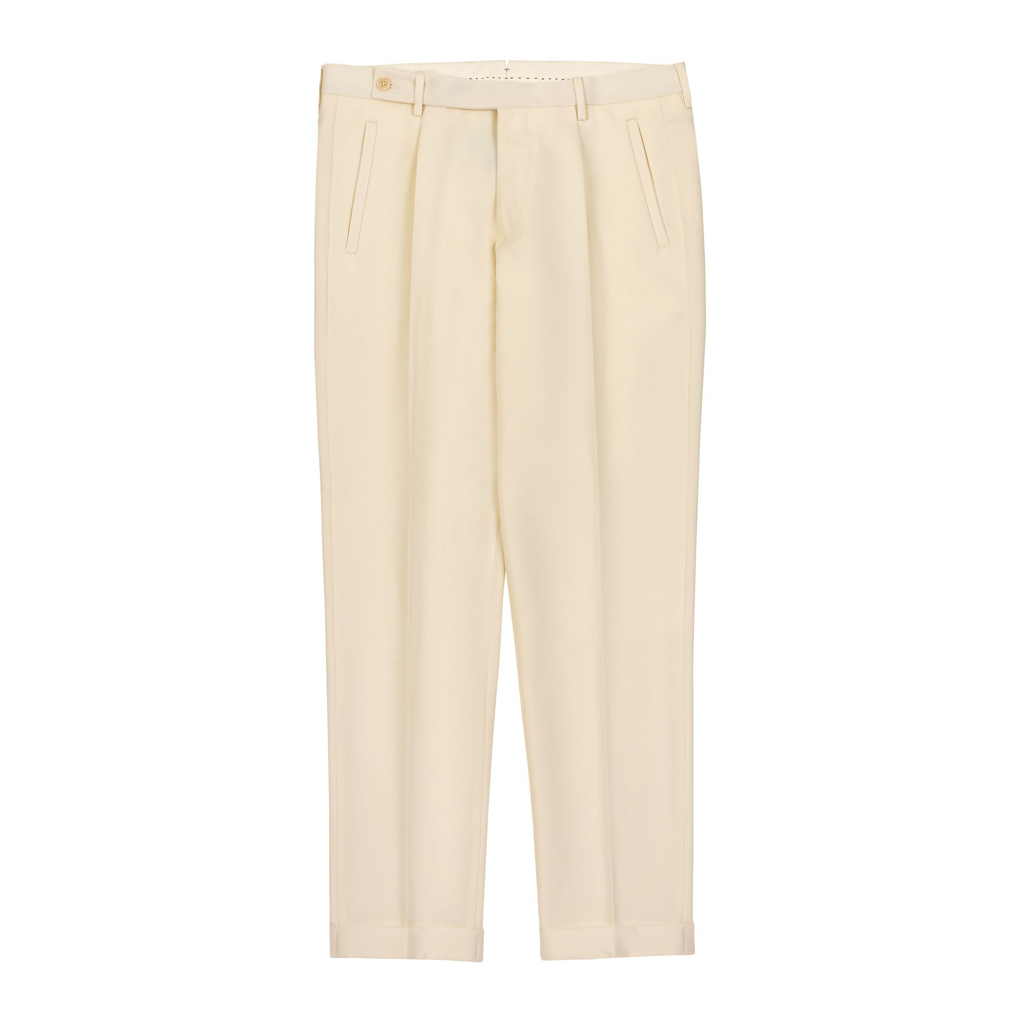 Cream Single Pleated Wool Pants - Elio Evan image