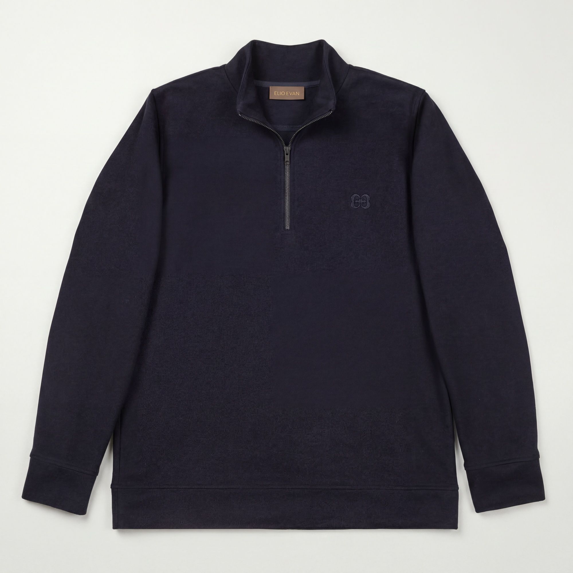 Blue mock zip sweater in a polyester-cotton blend. Regular fit, soft brushed finish, and clean smart-casual wear by Elio