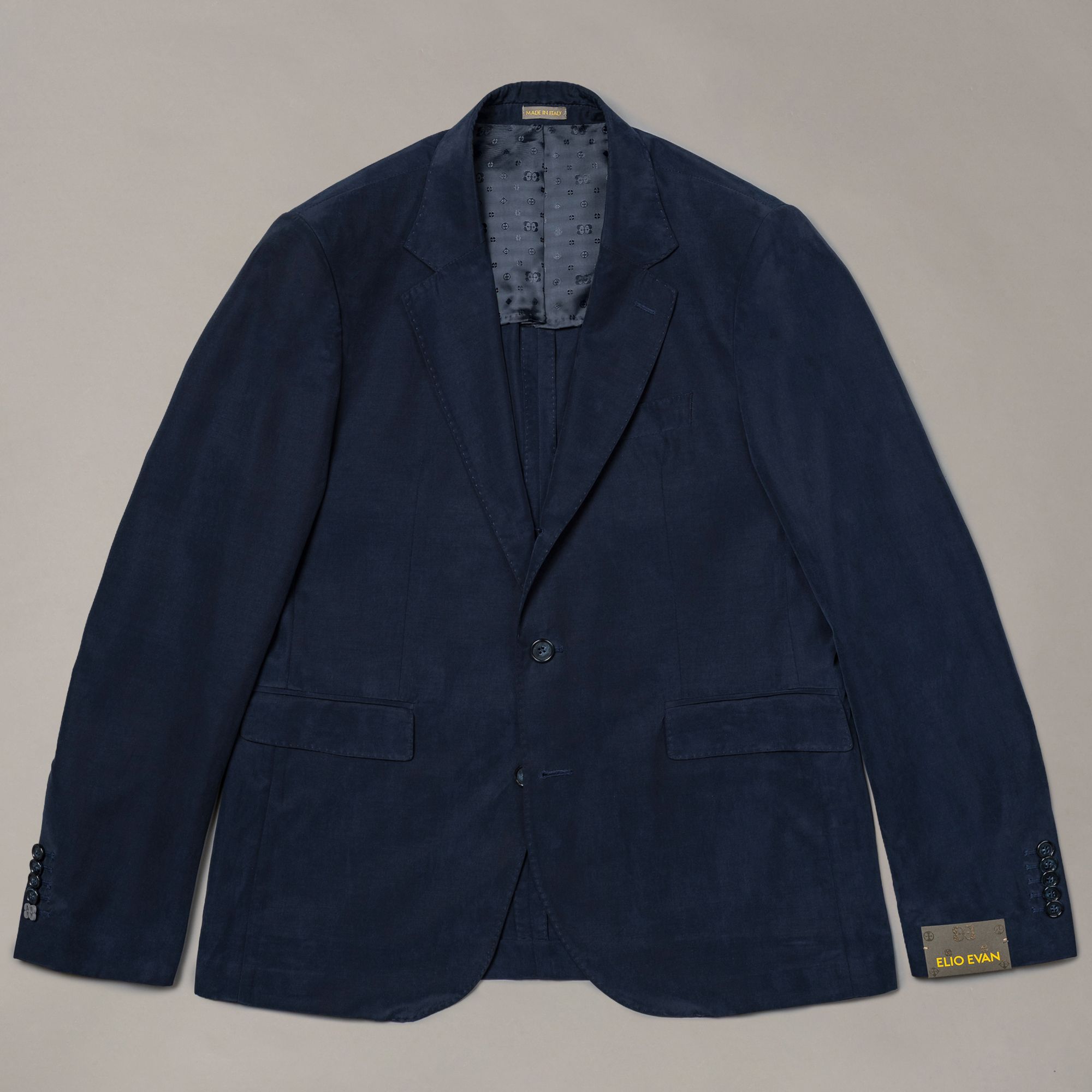 Blue cupro-cotton jacket from Elio Evan — solid tailored design