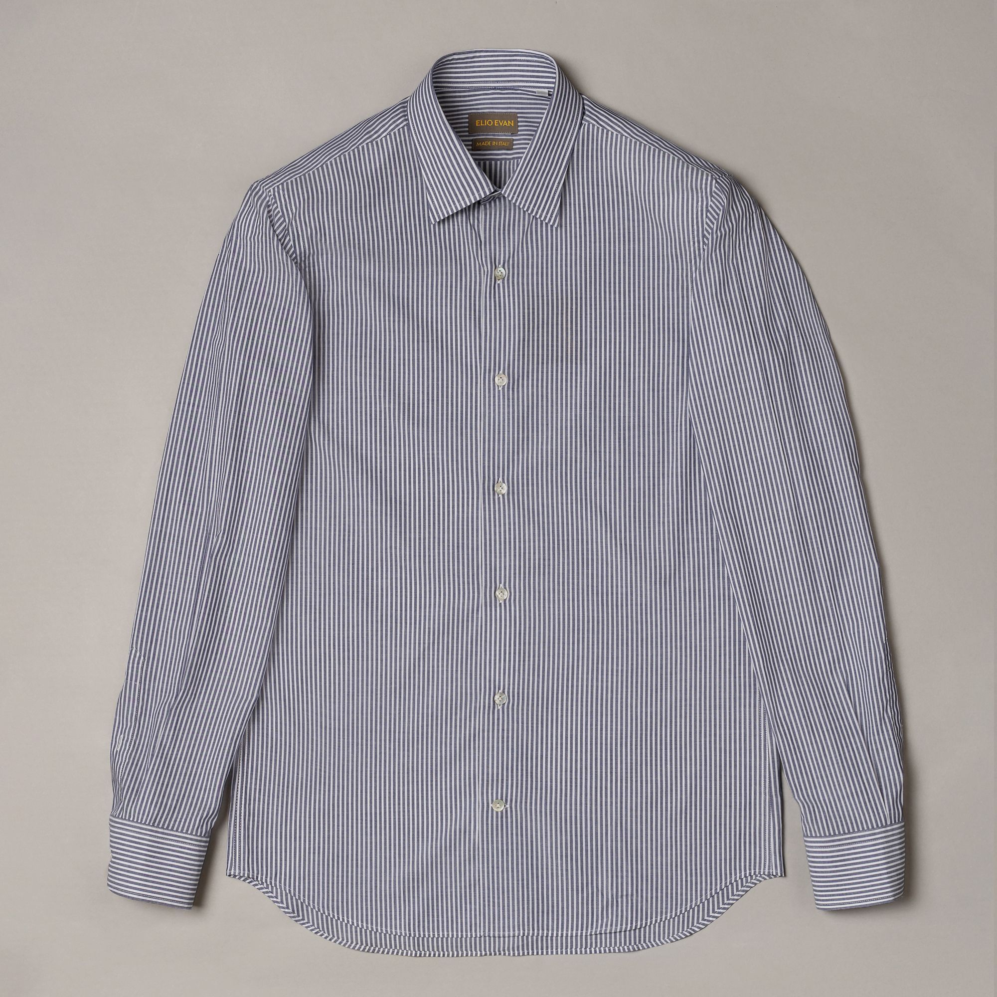 Blue cotton shirt with tonal stripe and regular fit. Crisp, lightweight, and built for smart-casual wear. Elio Evan prem