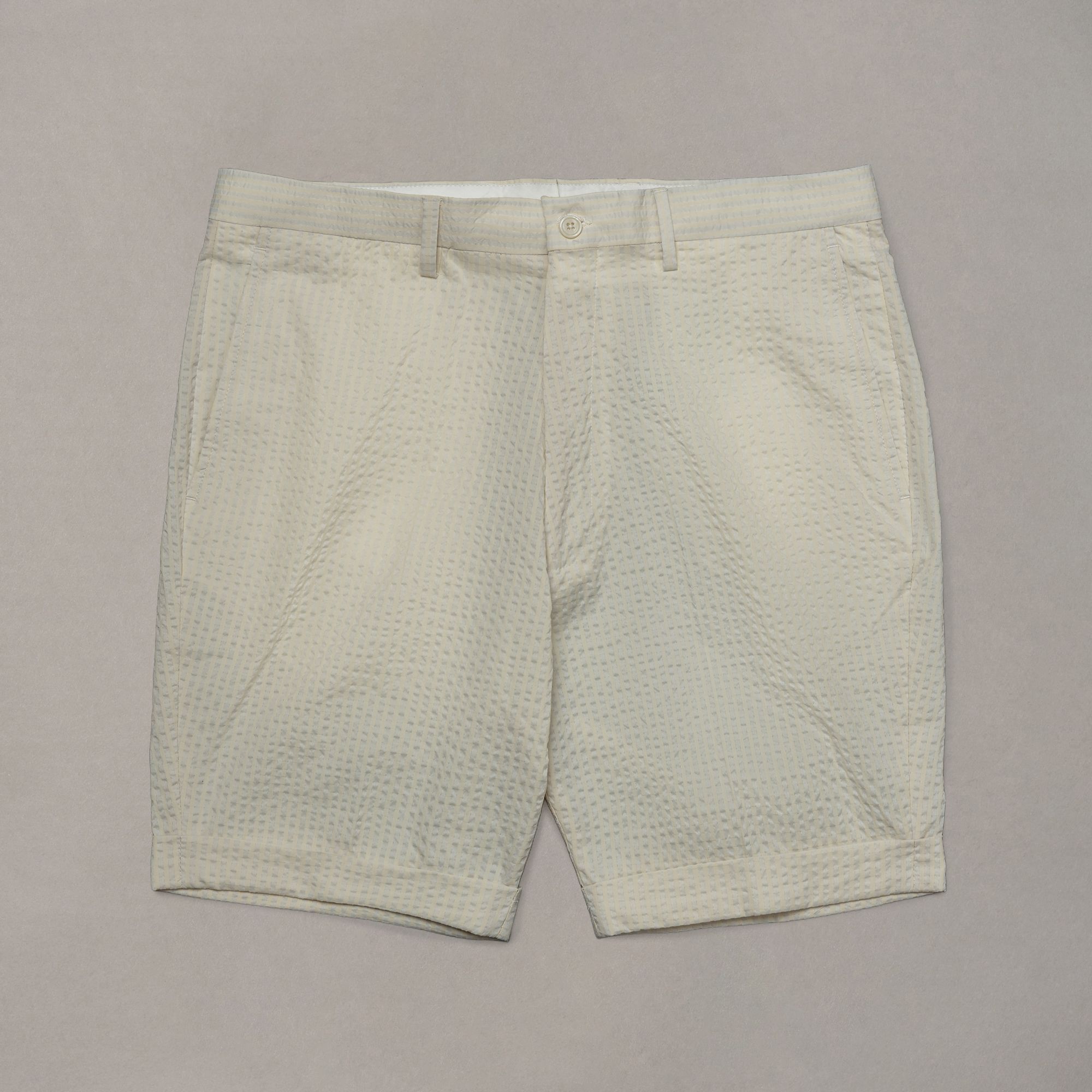 Ecru patterned shorts by Elio Evan — relaxed fit in Japanese fabric