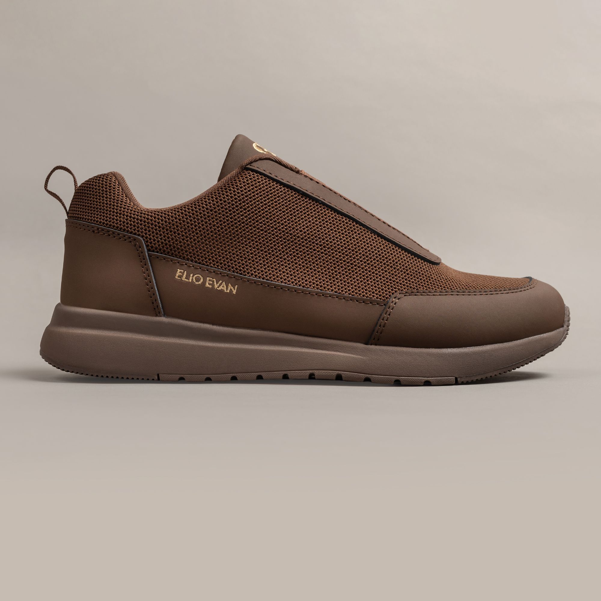 Brown leather and mesh trainers by Elio Evan — velcro strap and textured side panel
