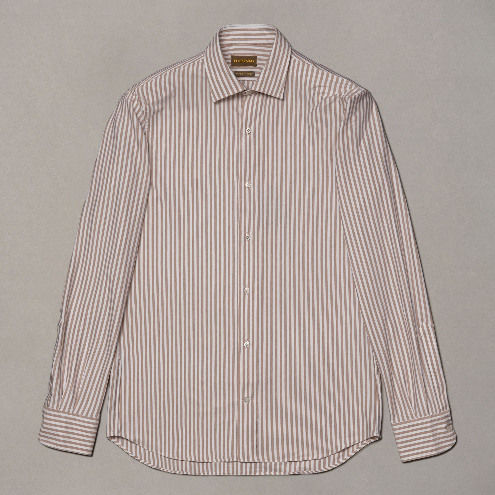 Beige cotton-nylon shirt by Elio Evan — striped design with a short, semi-pointed collar