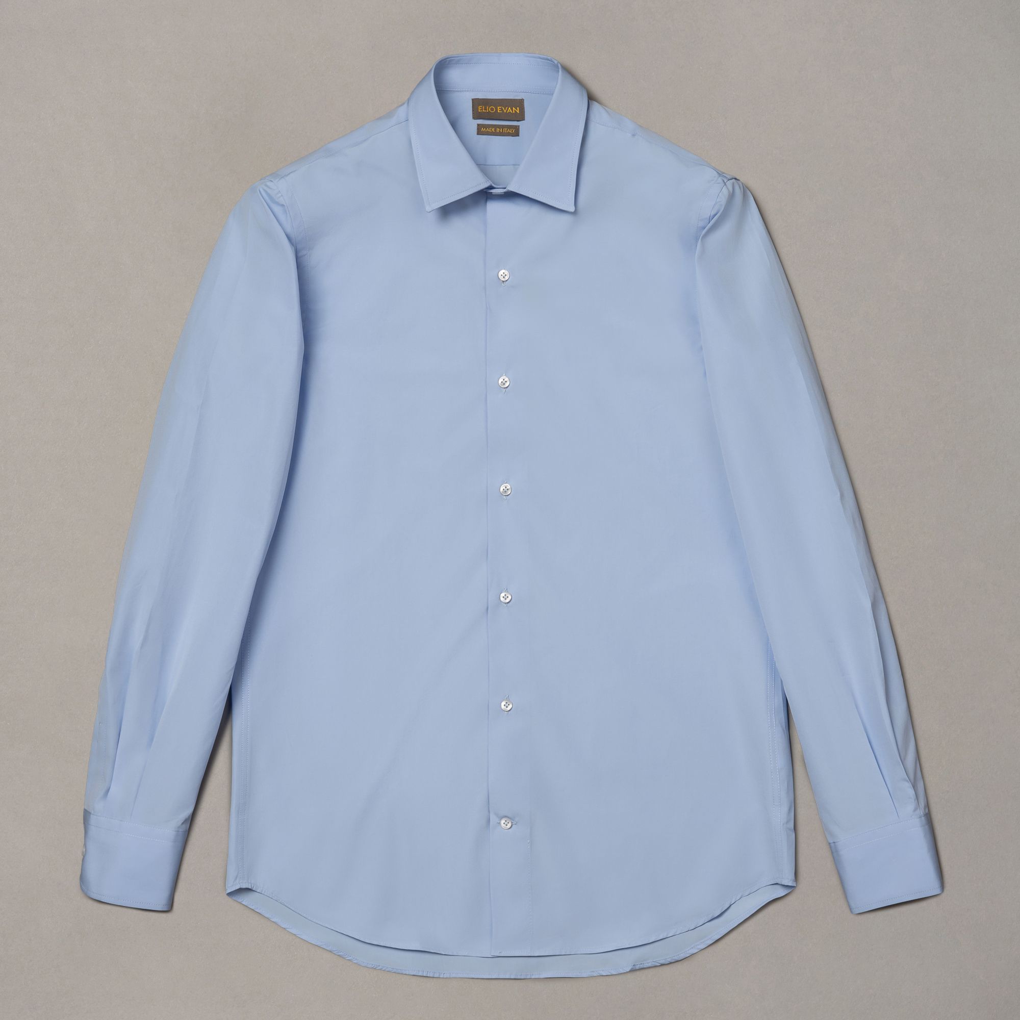 Sky Blue Gatsby Egypt cotton shirt by Elio Evan with a softly rounded semi-pointed collar