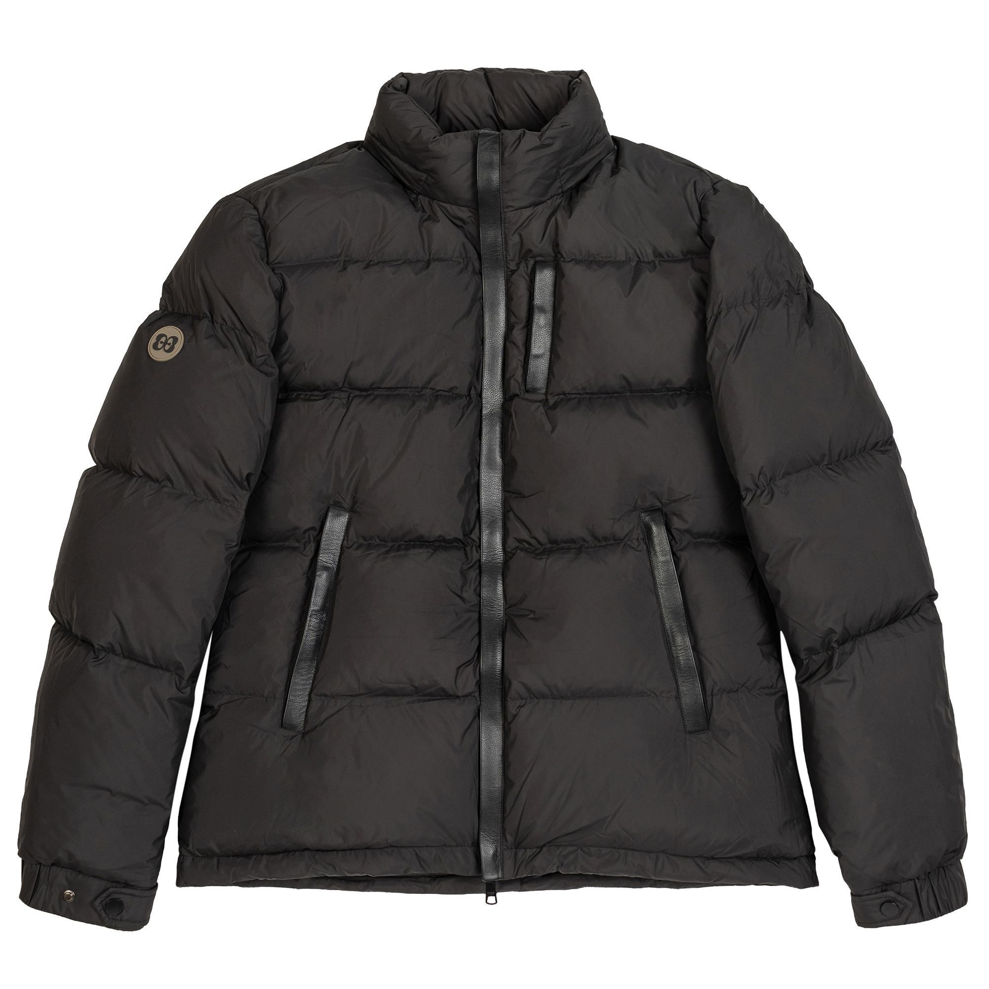 Men’s black 90/10 down puffer with waterproof shell and leather-trimmed zips – Elio Evan Verbier.
