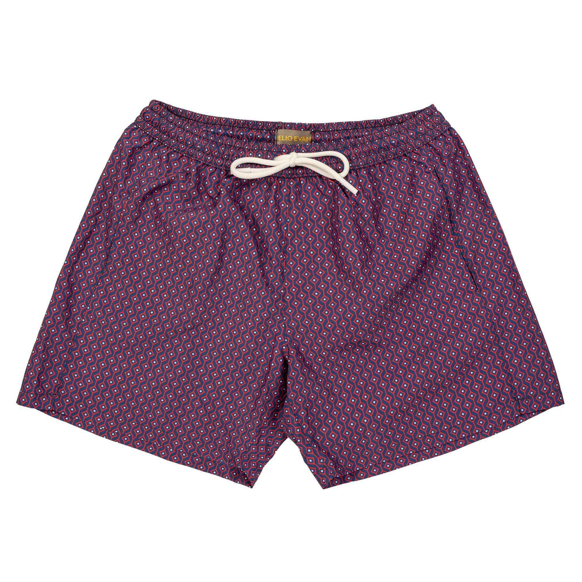 Men’s Swim Boxer – Burgundy Geometric Print
