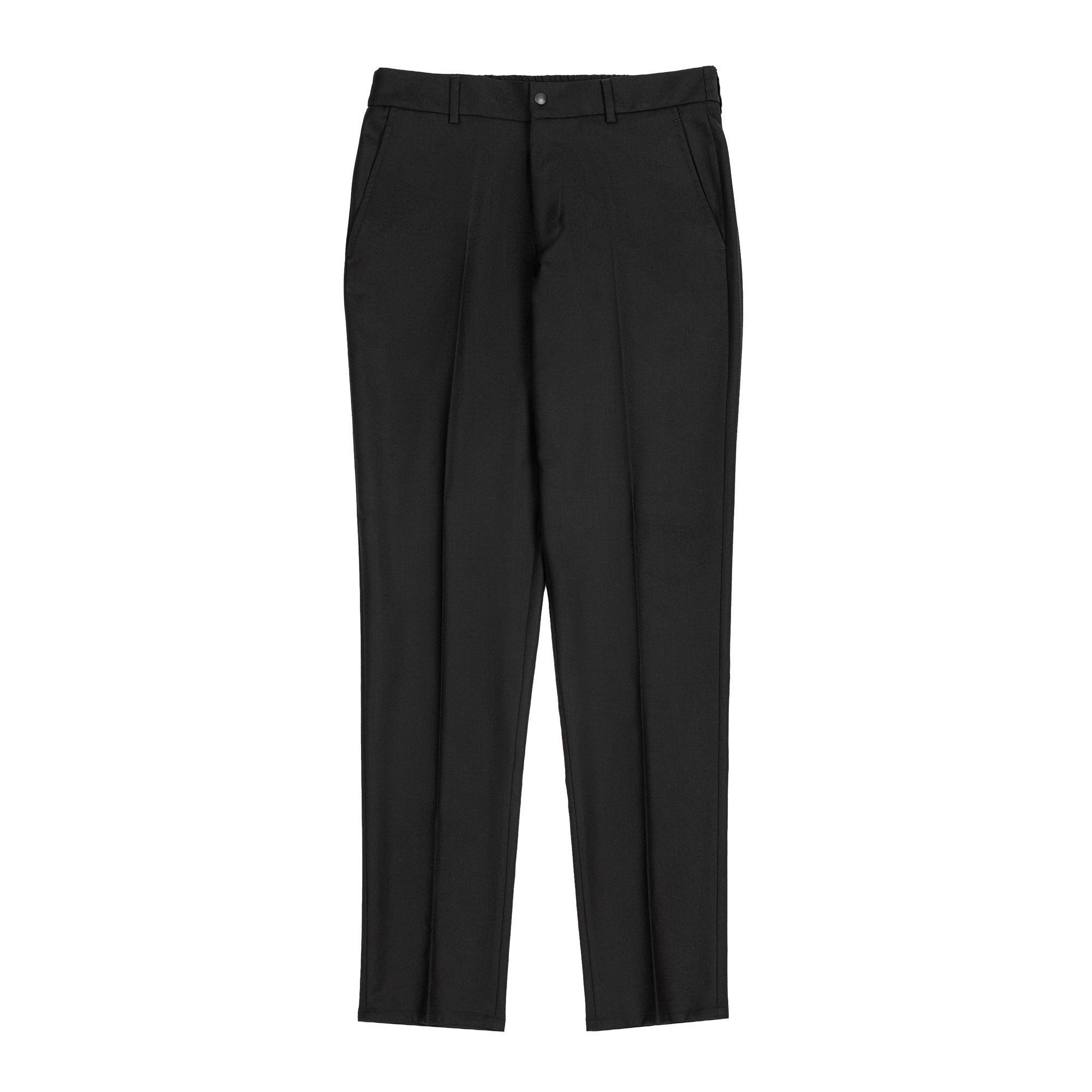 Men’s black flannel trousers with elasticized back waist and jetted pockets – Elio Evan.