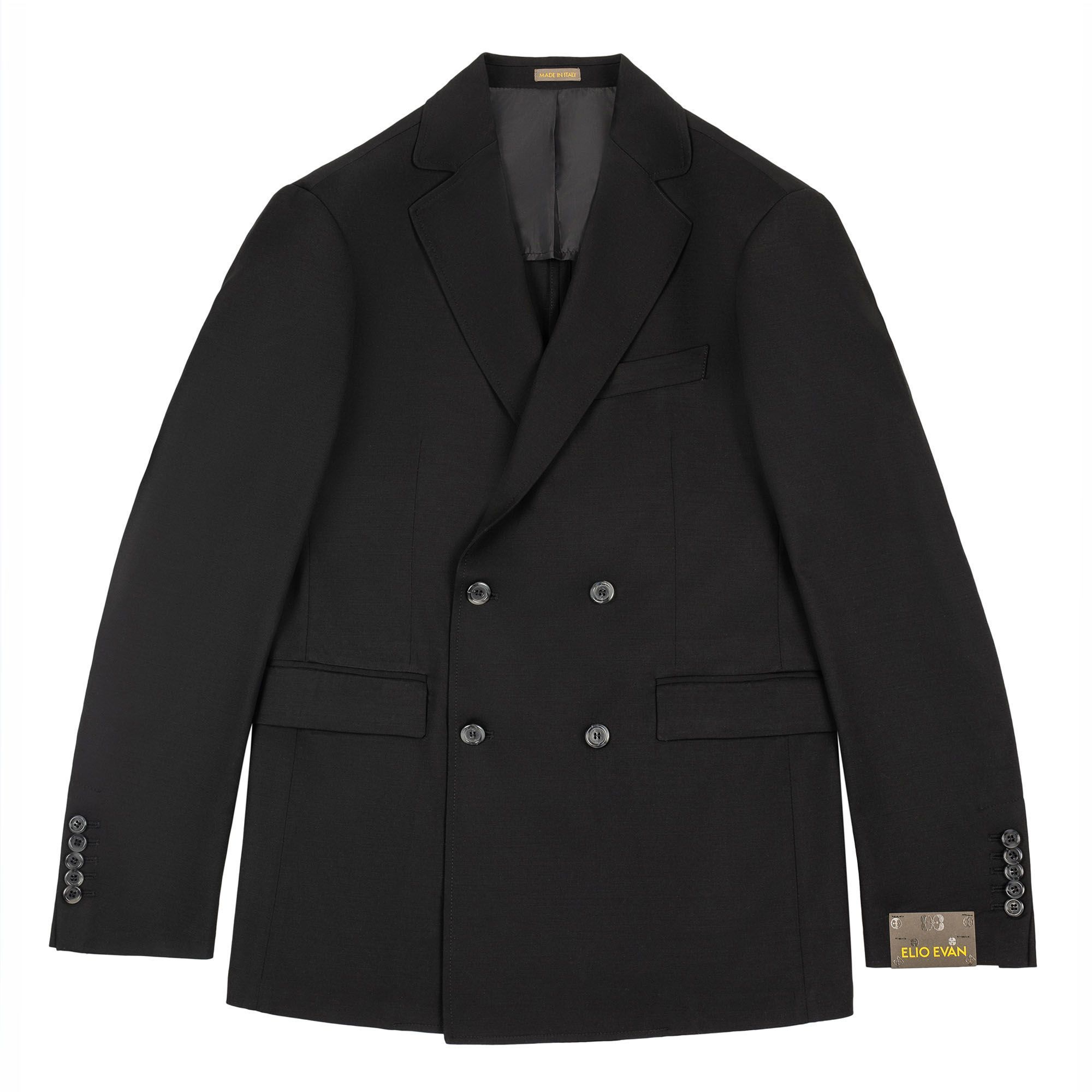 Black Double Breasted Blazer In Wool And Lyocell