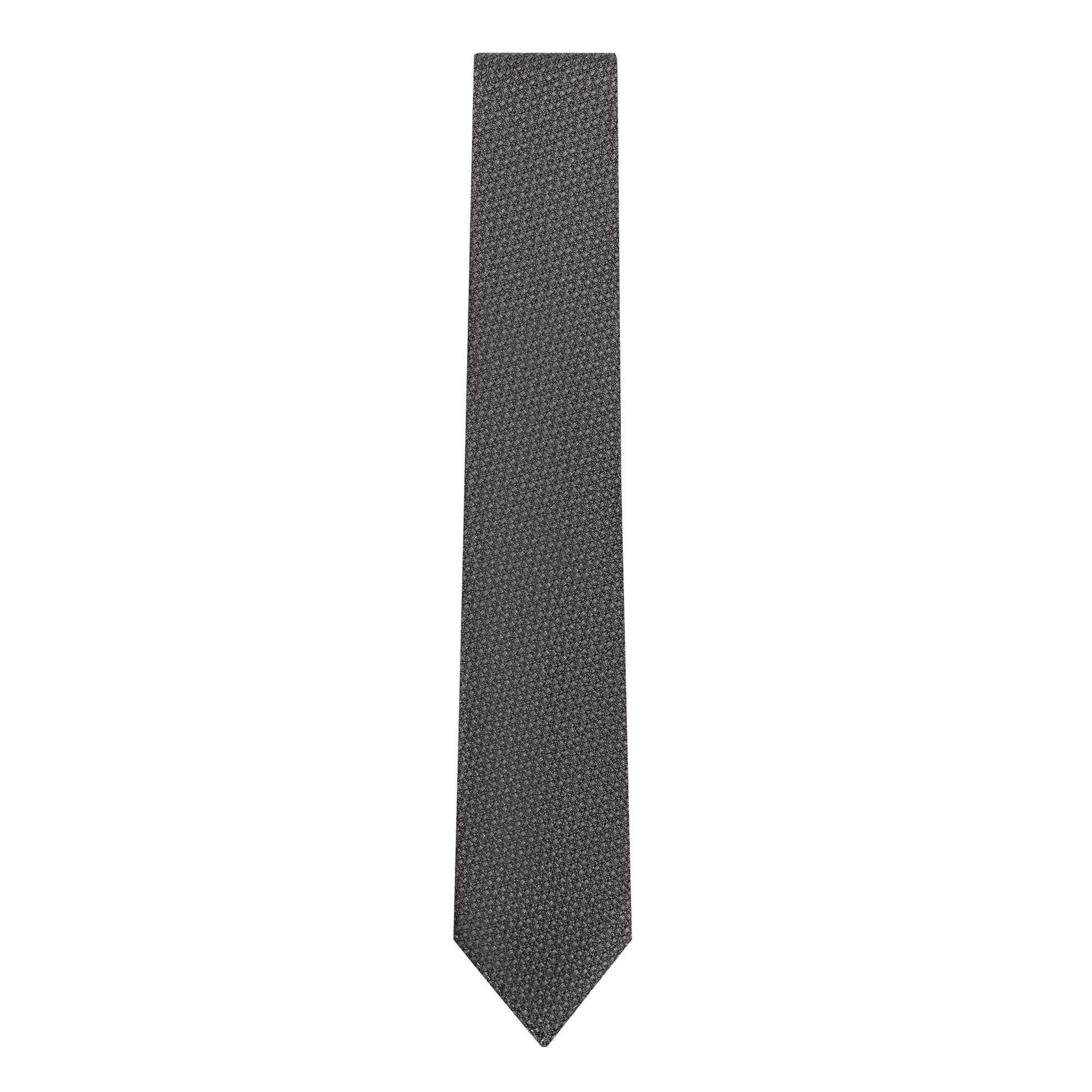 Handmade gray textured silk and wool tie by Elio Evan, featuring a refined pattern and luxurious finish.