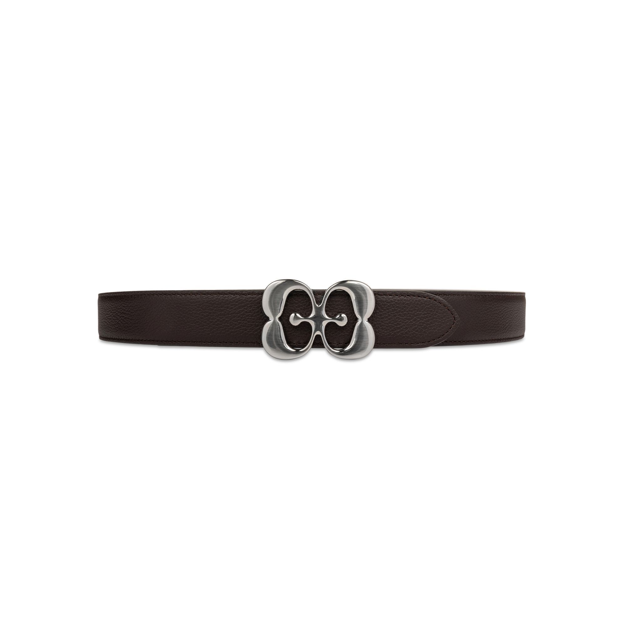 Elio Evan brown leather belt featuring the exclusive Elio Evan monogram buckle.