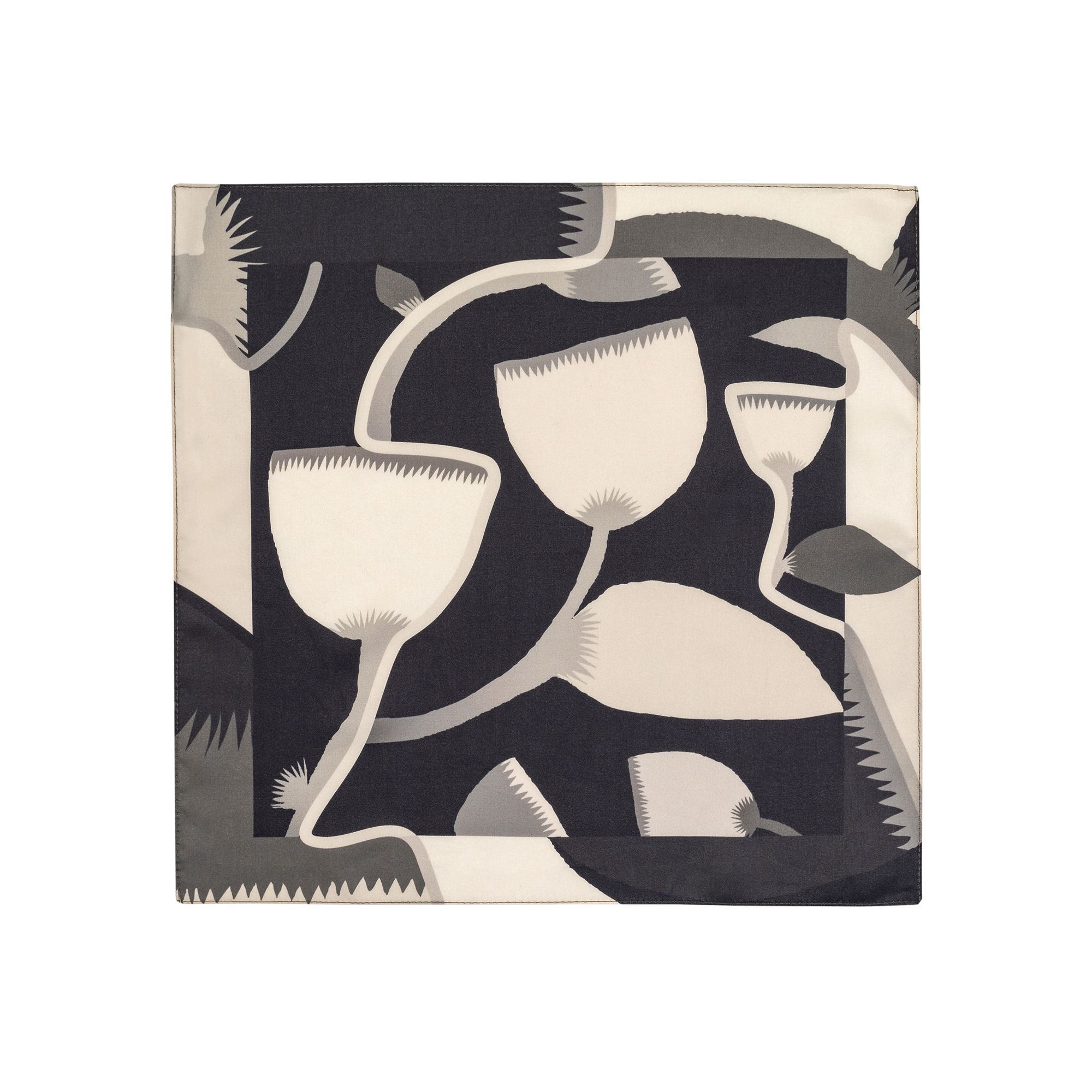 A floral pocket square by Elio Evan, crafted from 100% Tencel with a stamped design