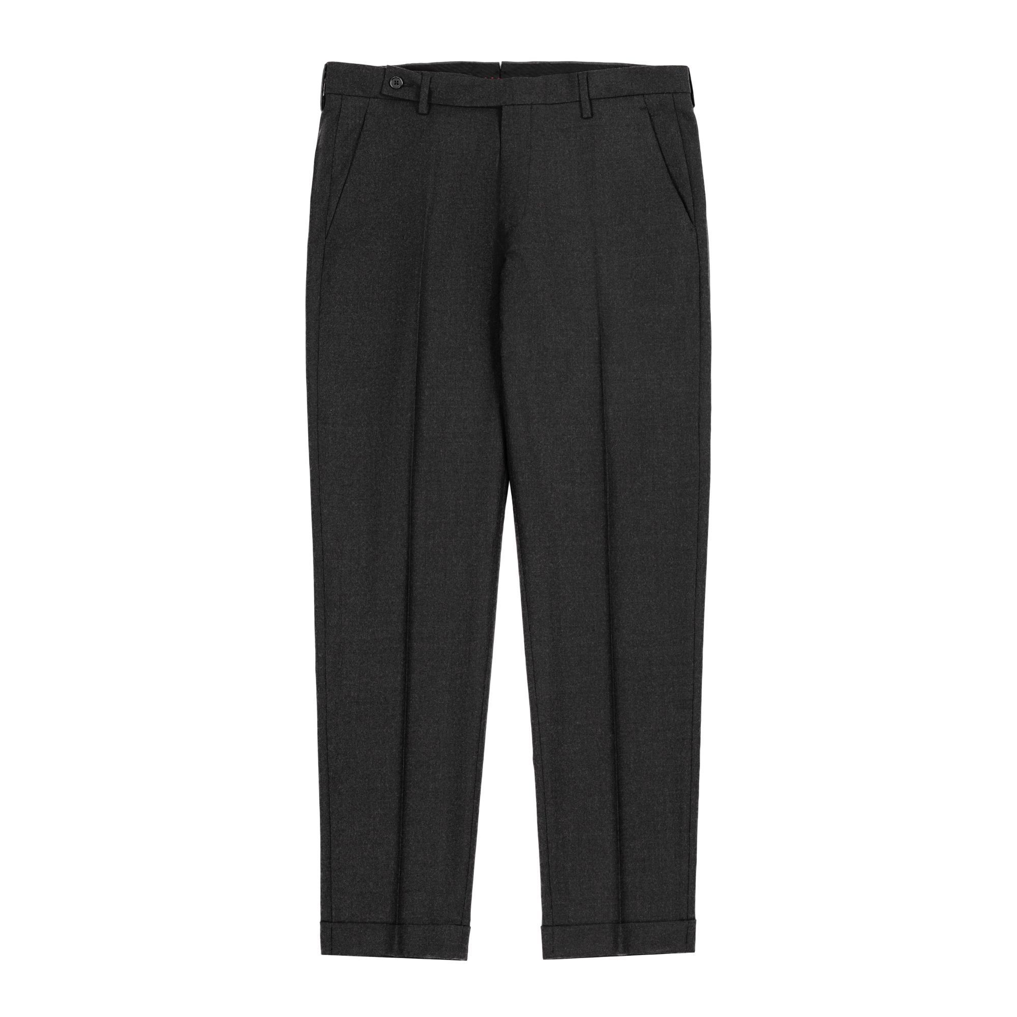 Men’s Charcoal Grey Flannel Flat-Front Trousers