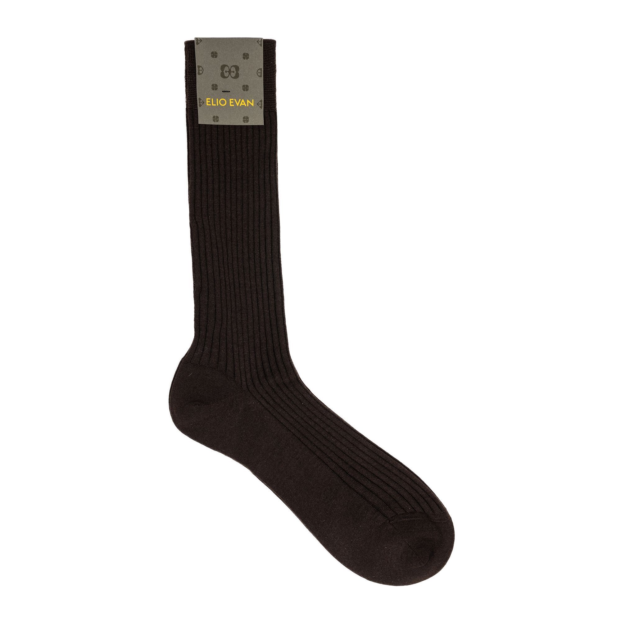 Men’s brown ribbed wool socks with mid-height silhouette – Elio Evan.