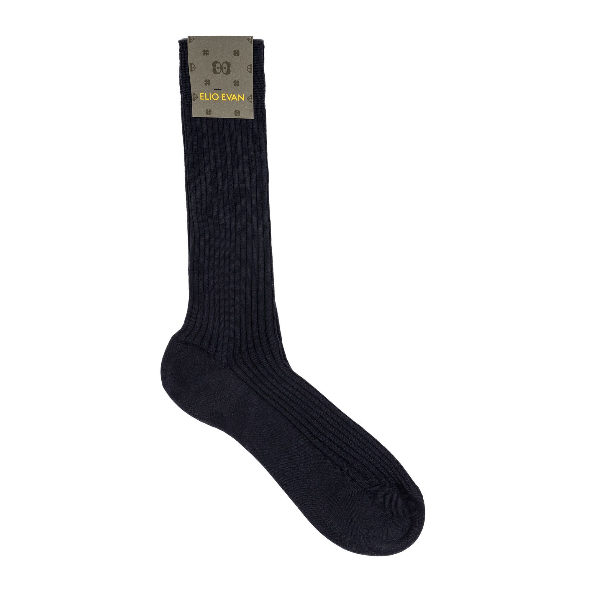 Men’s navy ribbed wool socks with mid-height silhouette – Elio Evan.