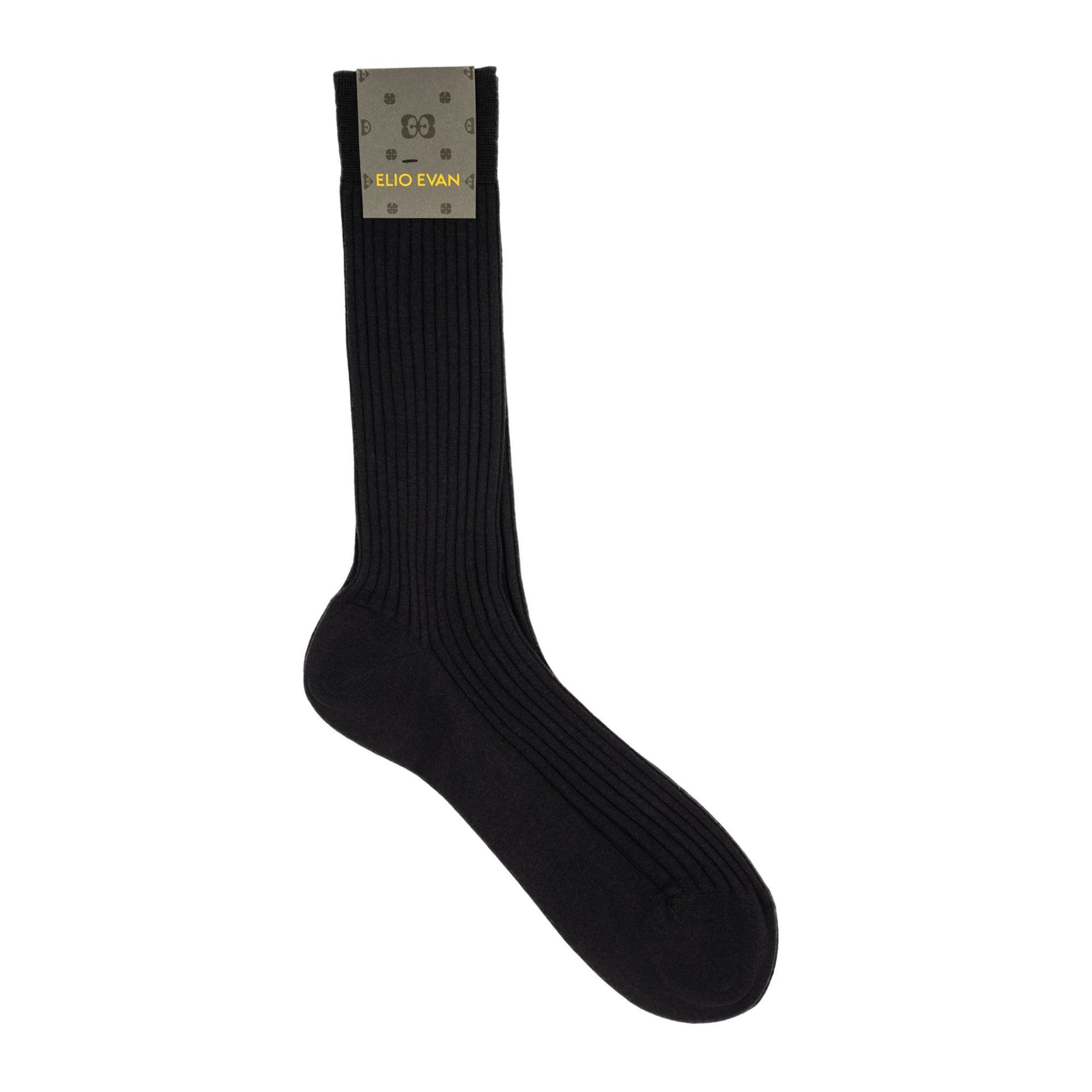 Men’s black ribbed wool socks in mid-height Italian design – Elio Evan.