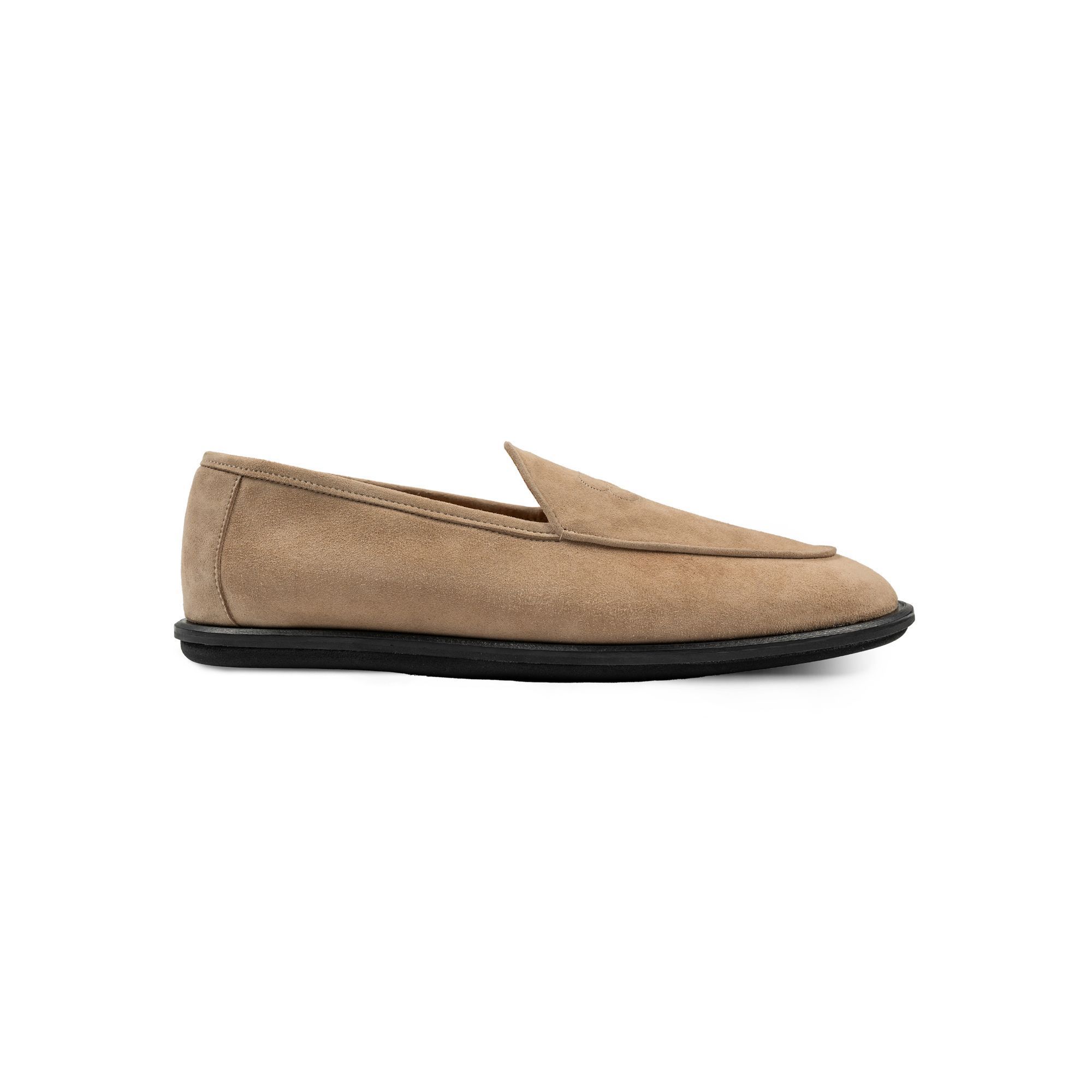 Etherea beige suede loafer with stitched 2E logo and internal rialzo – Elio Evan