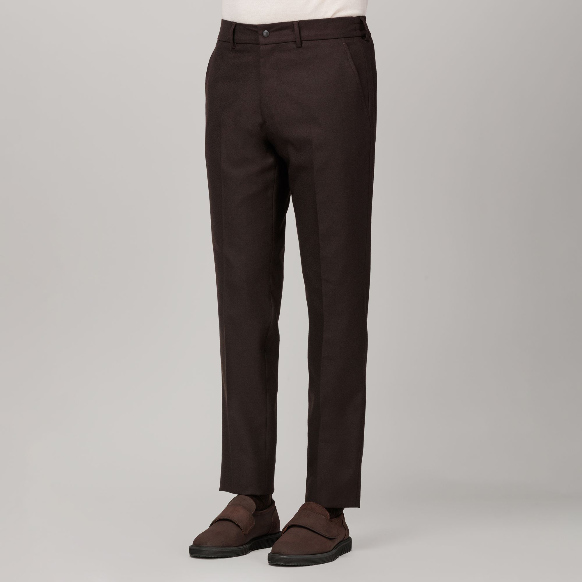 Men’s brown flannel trousers with elasticized waist and oblique pockets – Elio Evan.