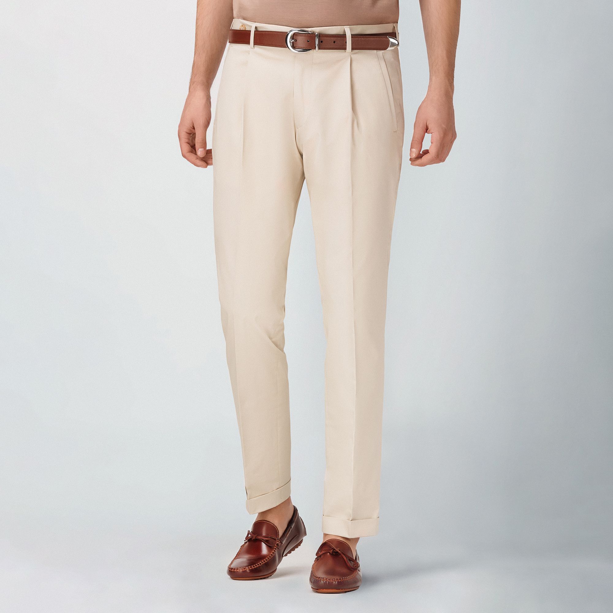 Elio Evan Ecru Cotton-Blend Trousers