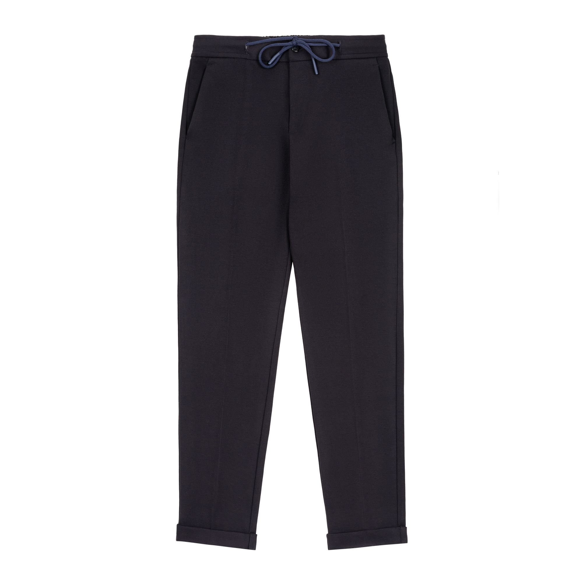 Elio Evan Navy Marnes Gym Fit pants with an elasticized waistband, drawstring closure, and sartorial craftsmanship, crafted in double-knit jersey fabric