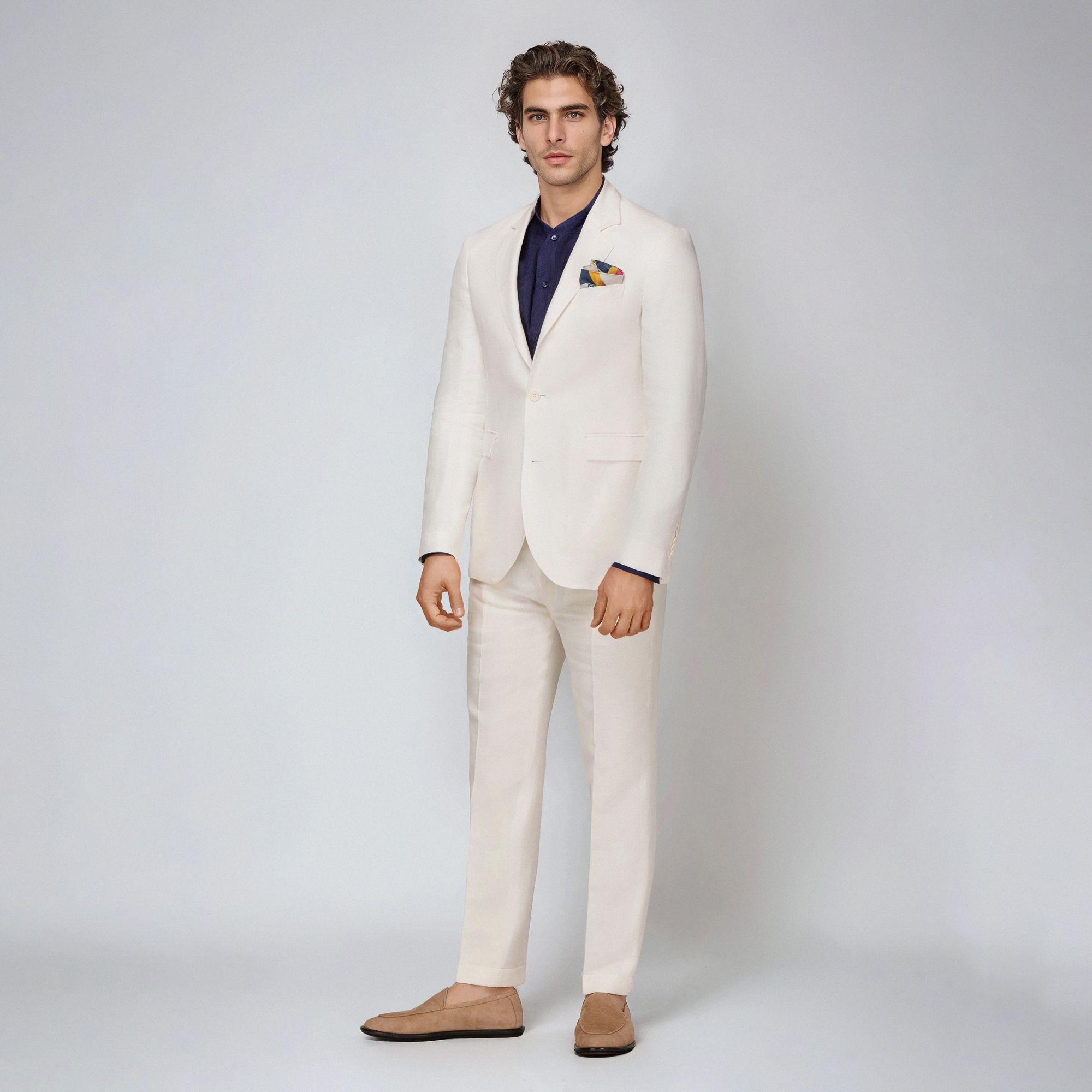 Elio Evan off white linen suit with Miami 2-button blazer and Marnes SP flat-front trousers – tailored twill summer set