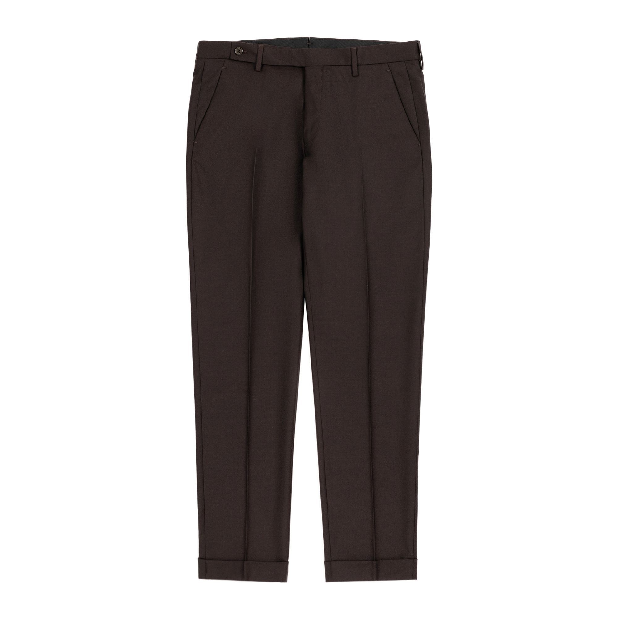 Men’s brown stretch flannel trousers with turn-ups