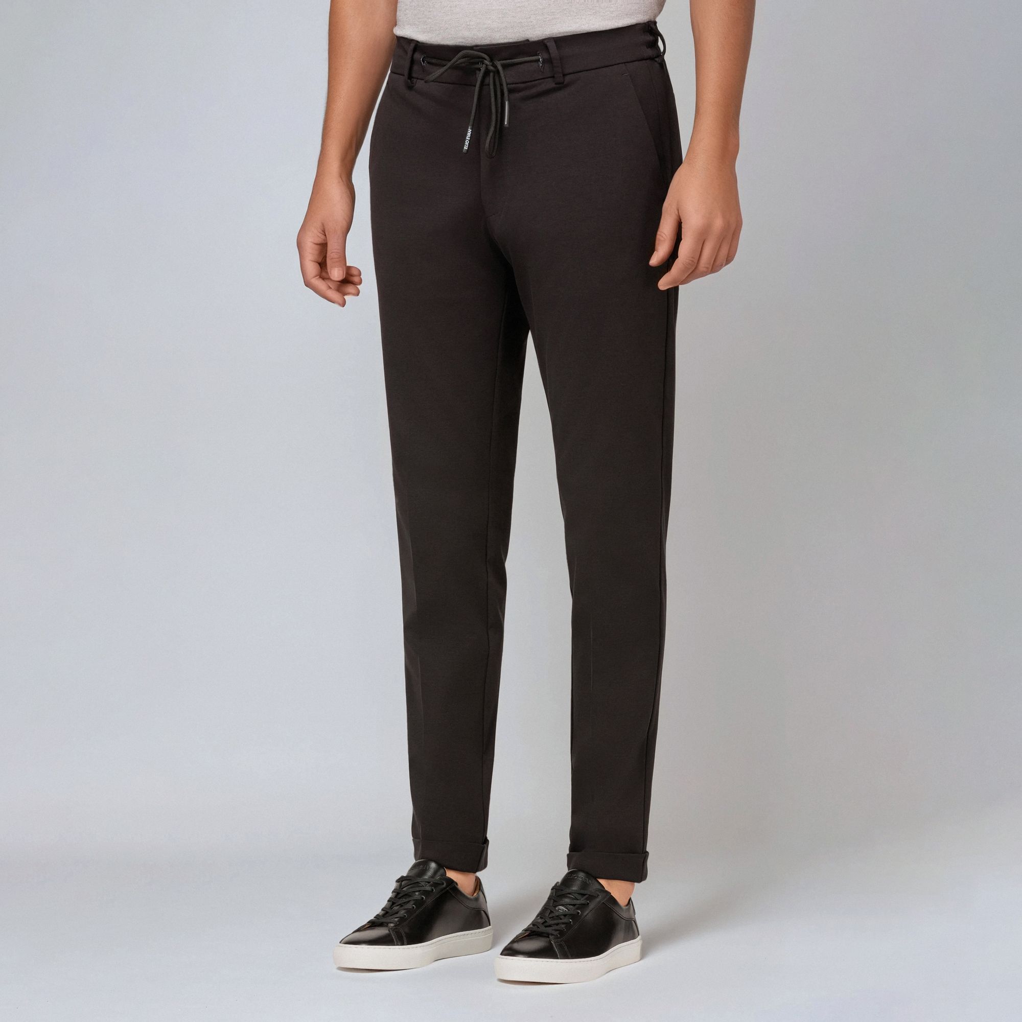 Elio Evan black jogger pants for men with drawstring waist and turn-ups