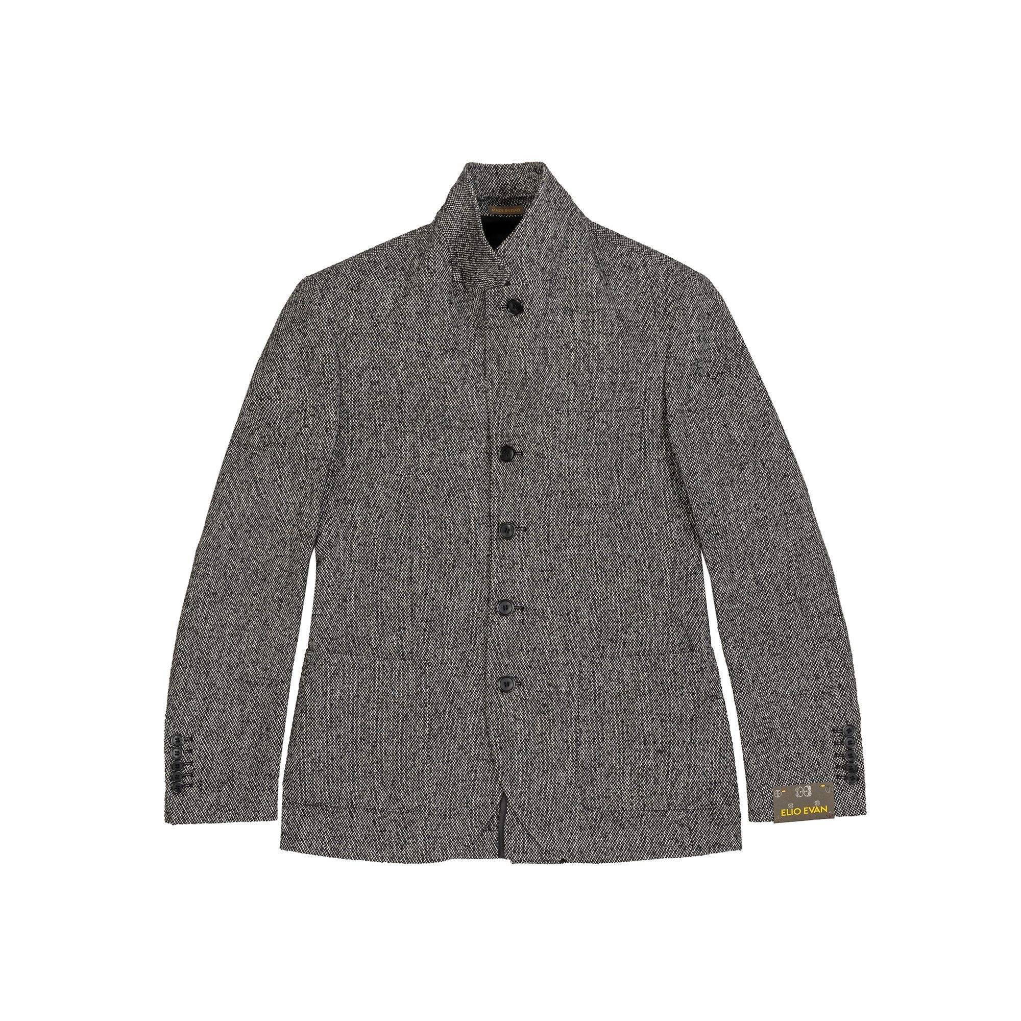 Men’s black-grey bouclé wool sport jacket Tokyo model with patch pockets and half-lined interior – Elio Evan.