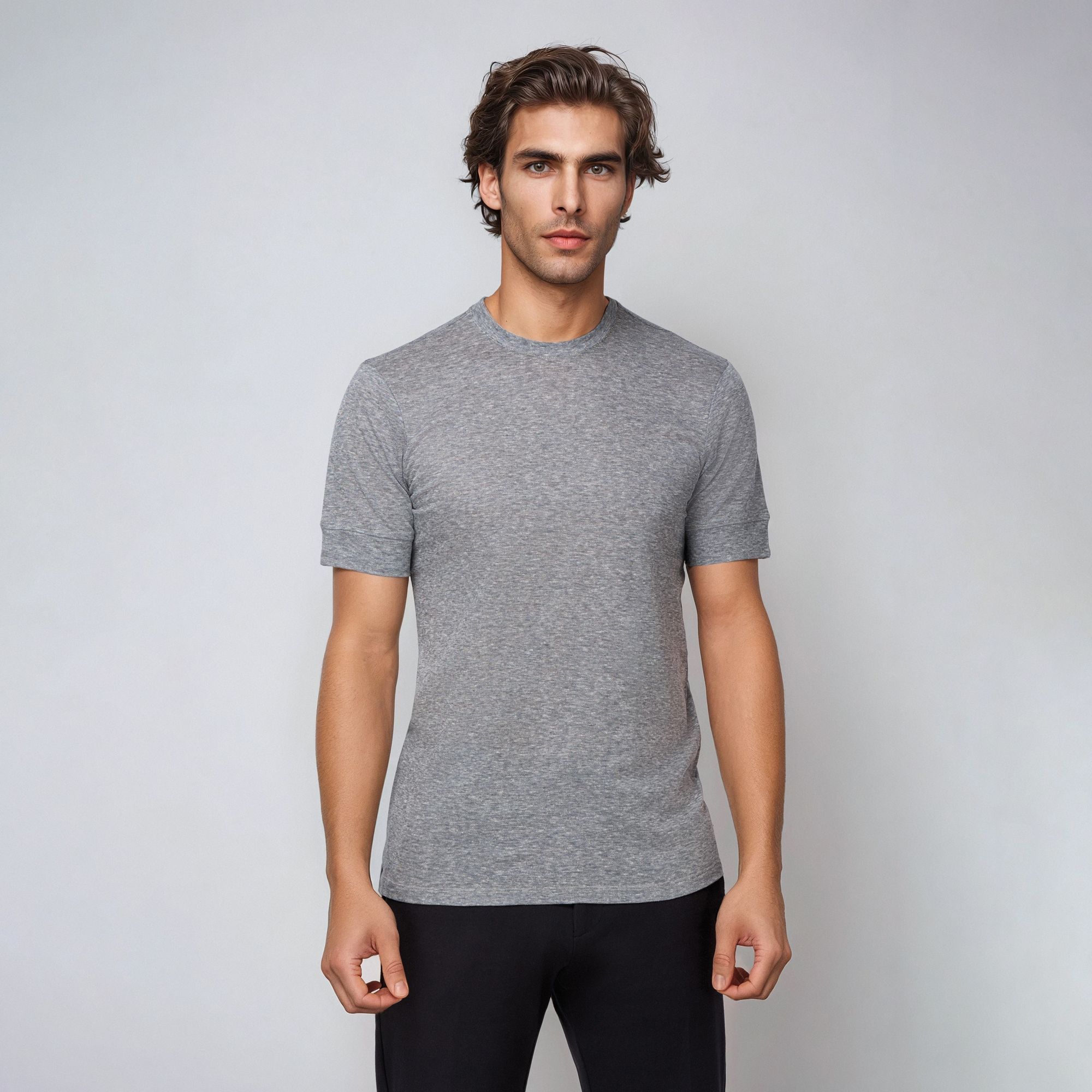 Navy Linen Blend T-Shirt