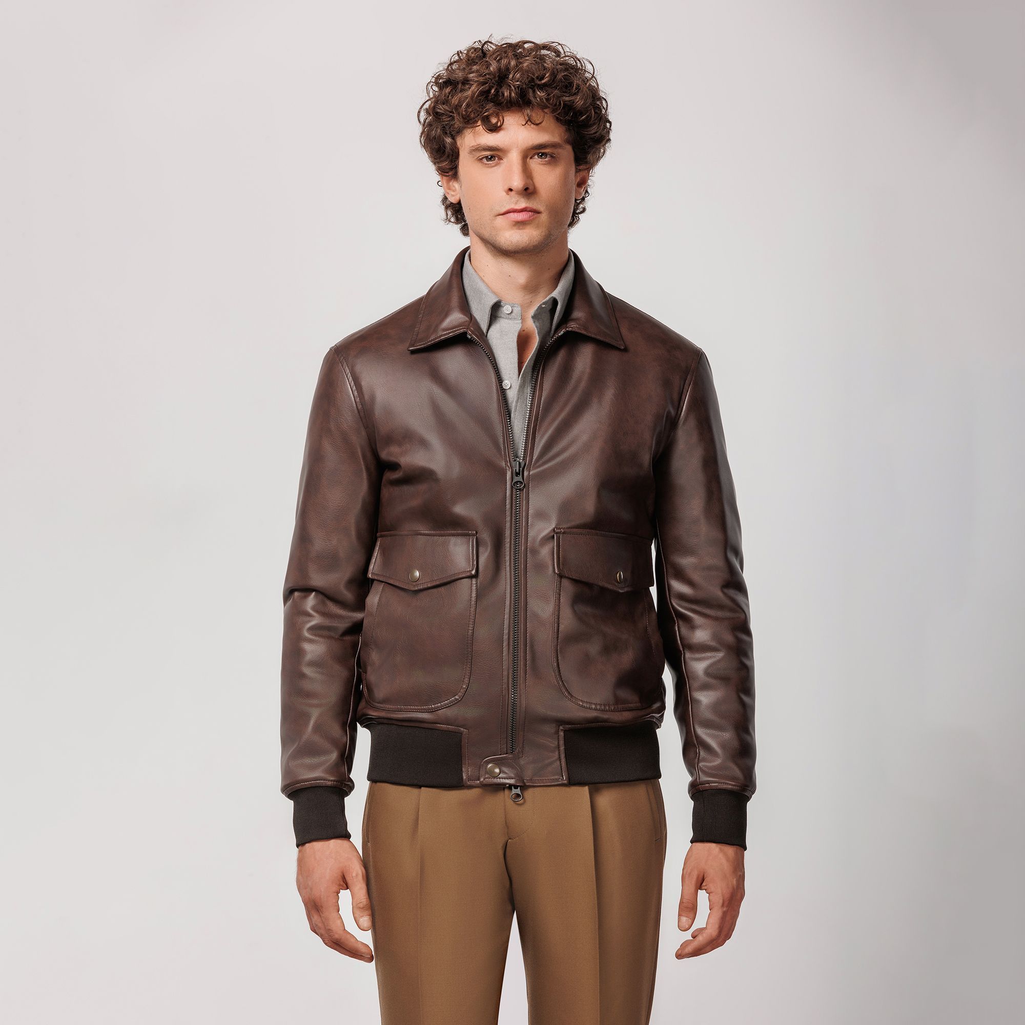 Elio Evan Brown Vegan Leather Jacket