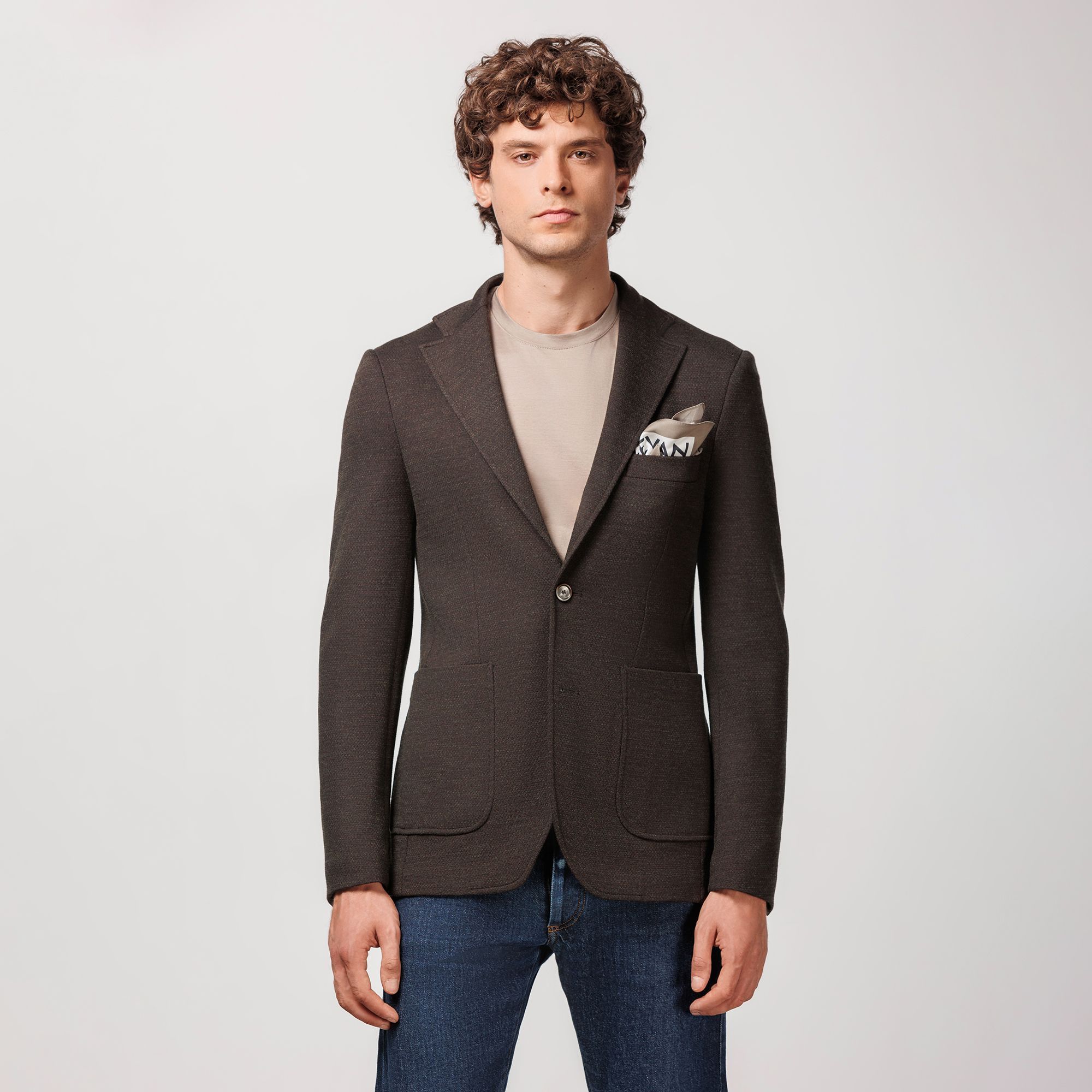 Brown Knitted Wool-Cotton Blazer