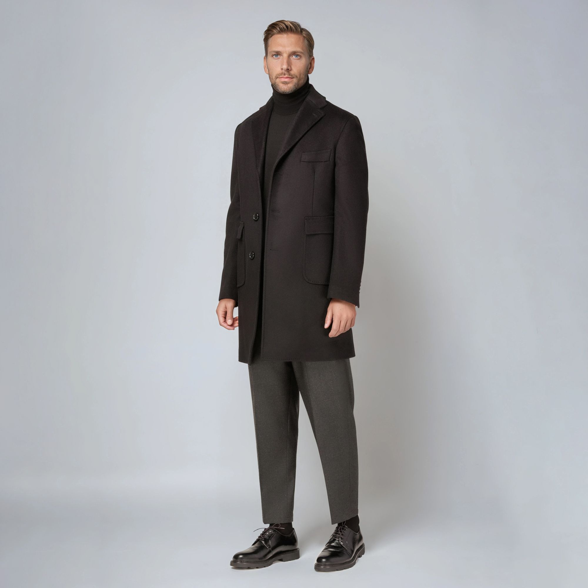 Men’s Wool-Cashmere Black Coat
