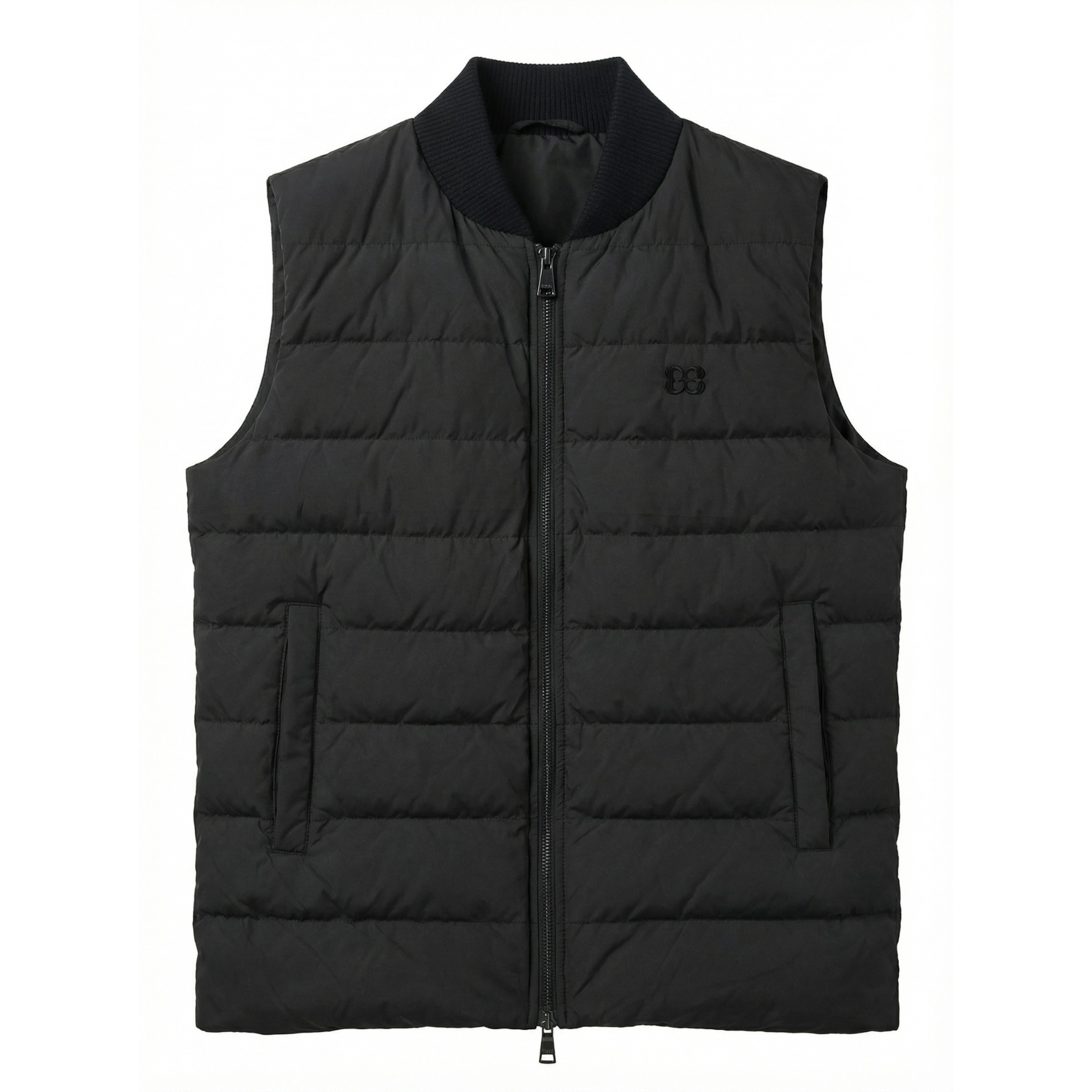 Men’s down-filled vest by Elio Evan in anthracite with ribbed knit collar and double YKK zip