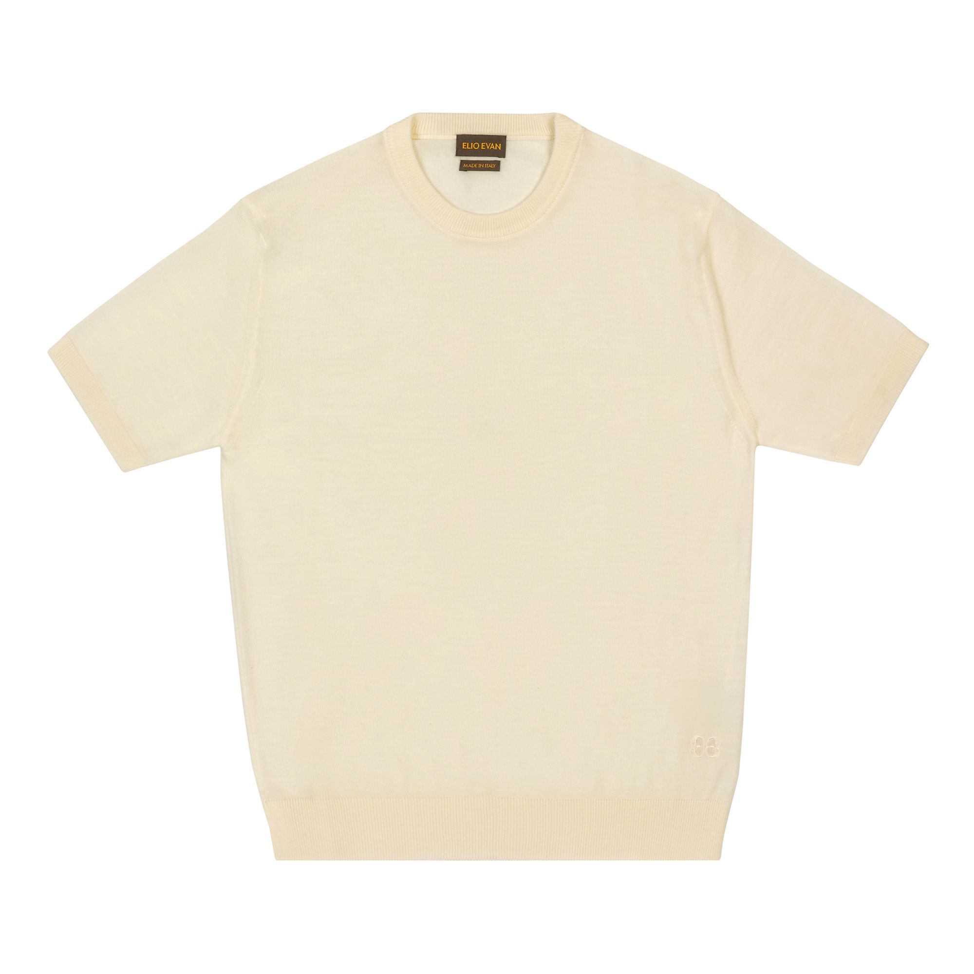 White Extrafine Merino Wool Half-Sleeved Crewneck