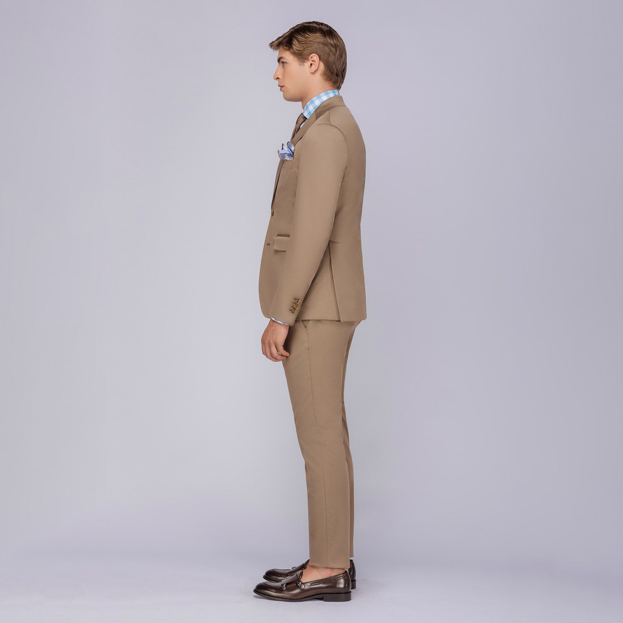 Men's Beige Suit Herringbone