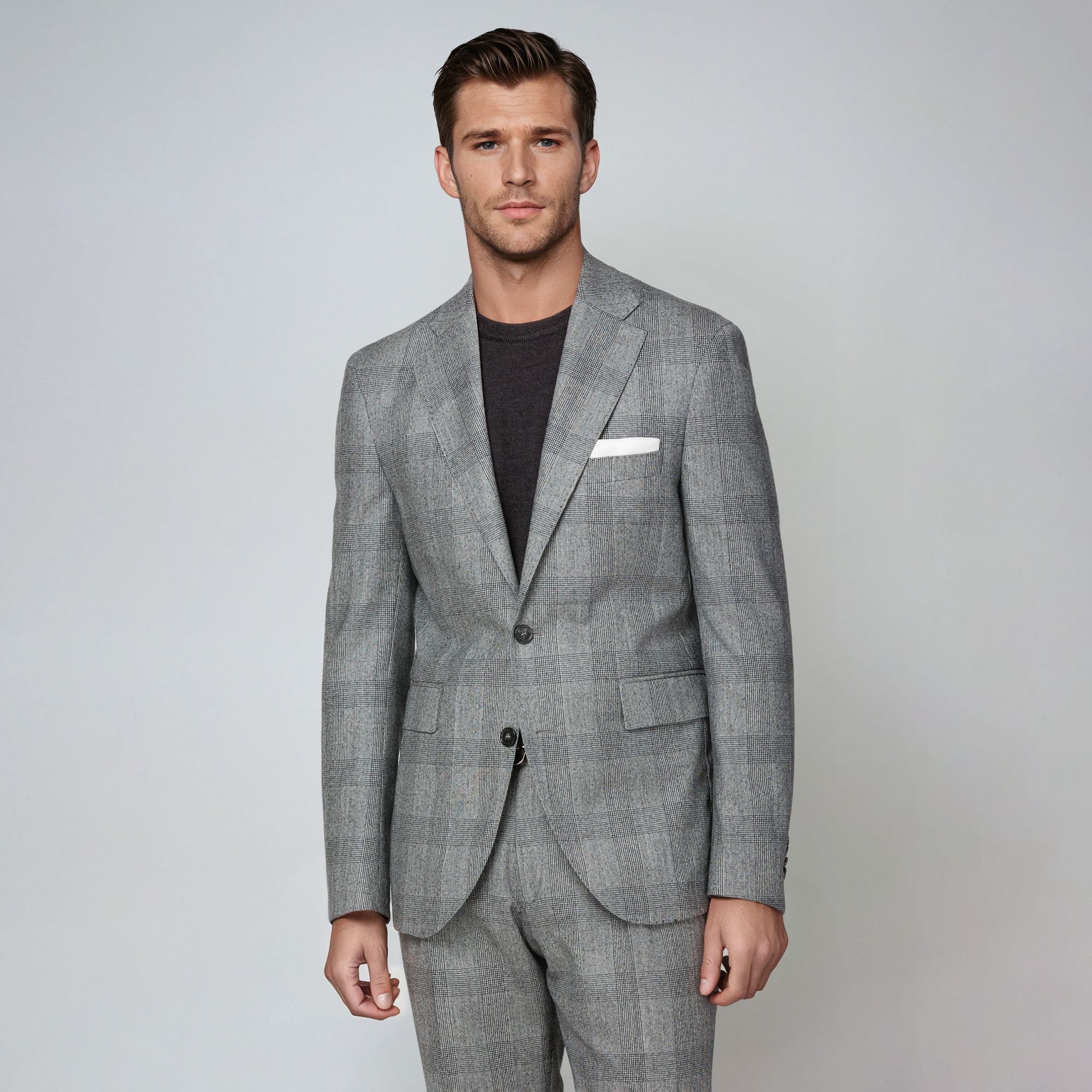 Men’s Total Look – Grey Prince Of Wales Wool S120 Suit