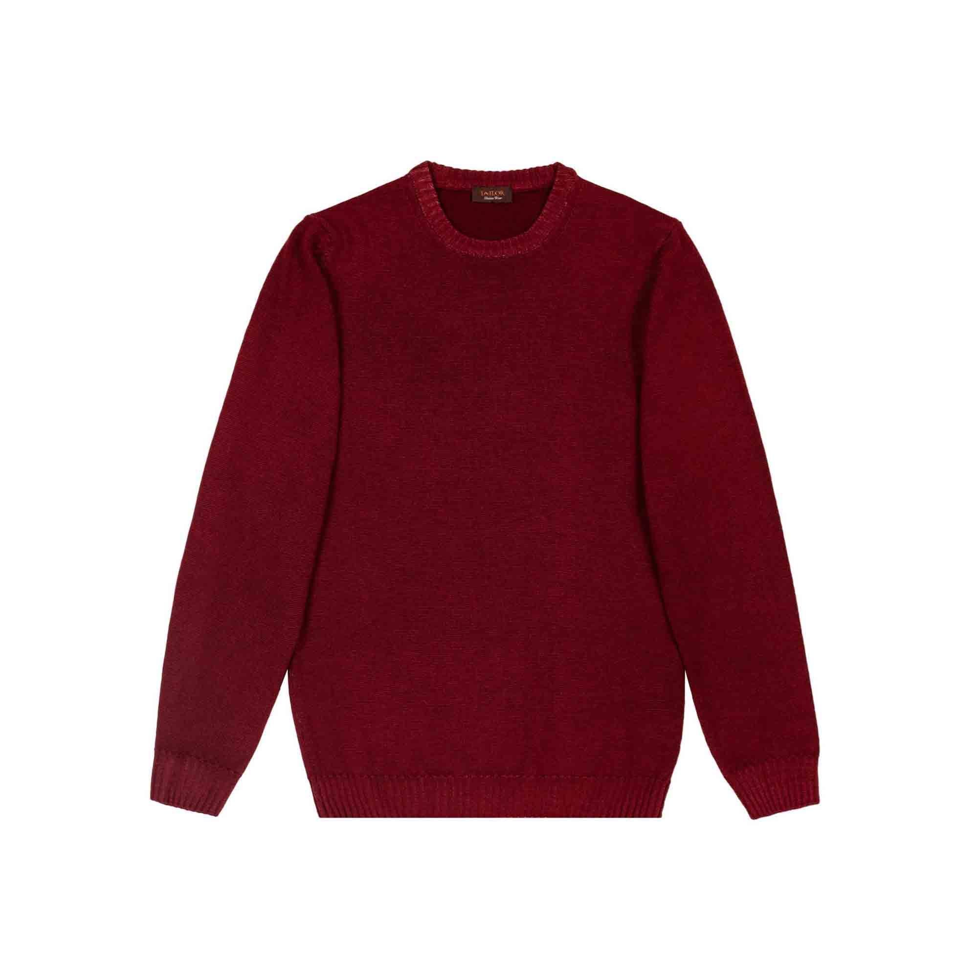 Men's Burgundy Wool Crew Neck Sweater