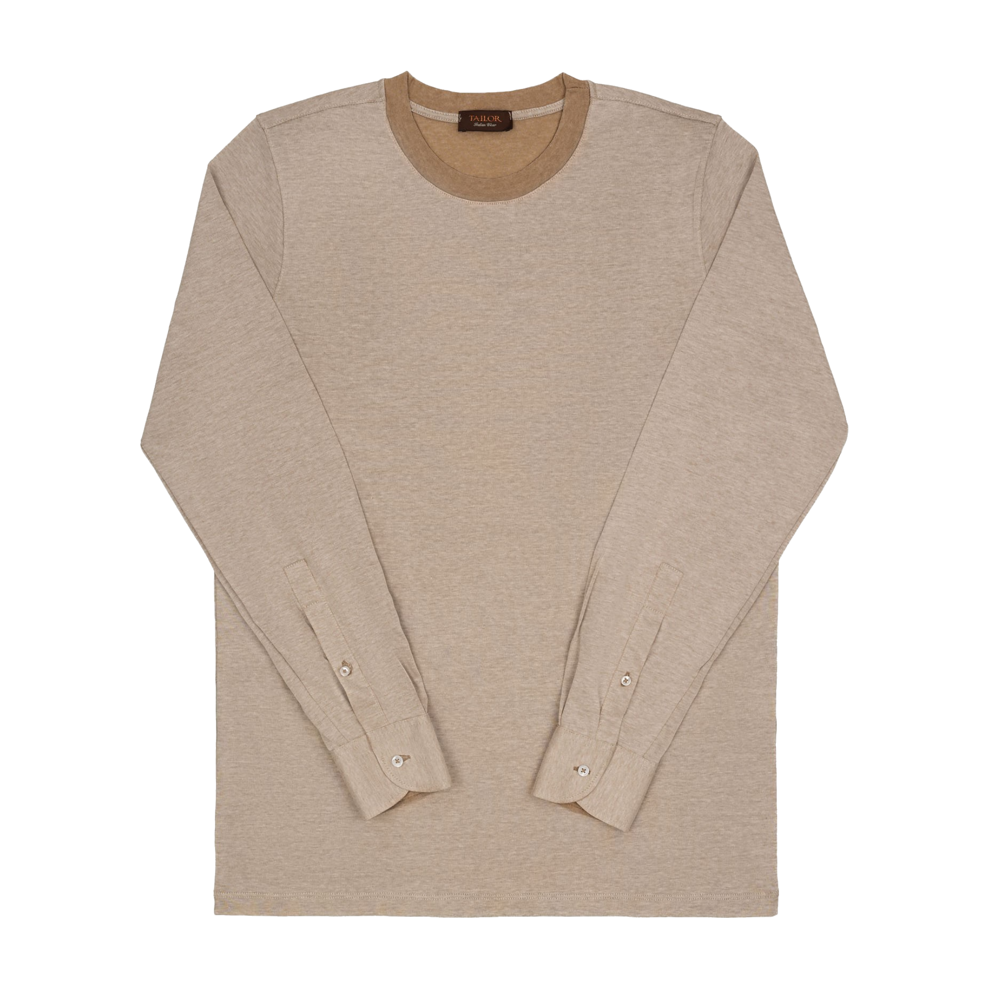 Men's Beige Crew Neck Cotton Sweater