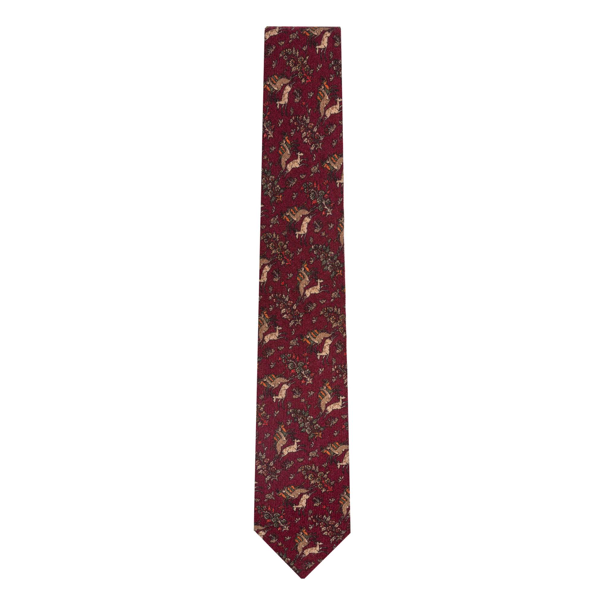 Deer Printed Burgundy Wool Tie