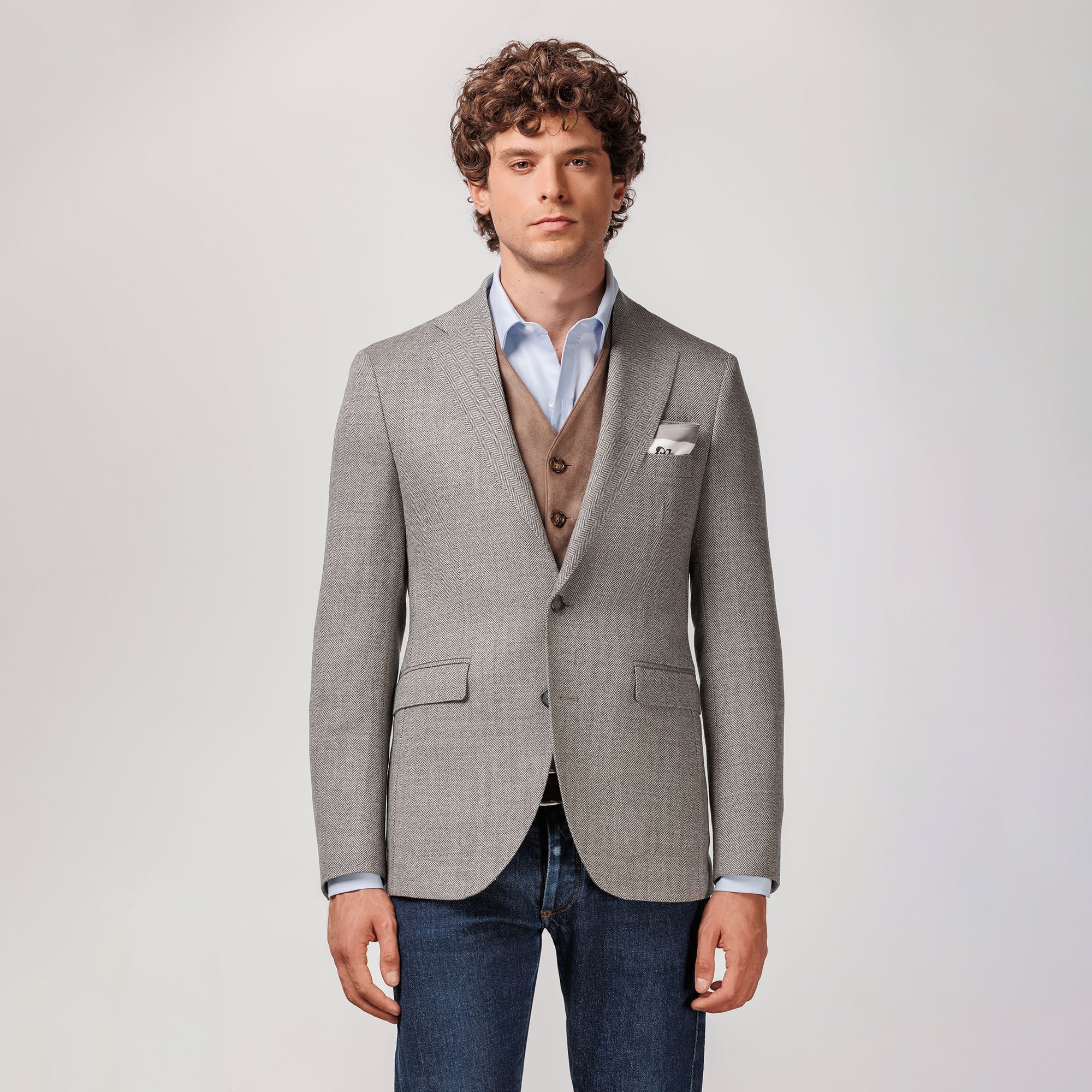 Grey Herringbone Blazer Elio Evan – Italian Elegance