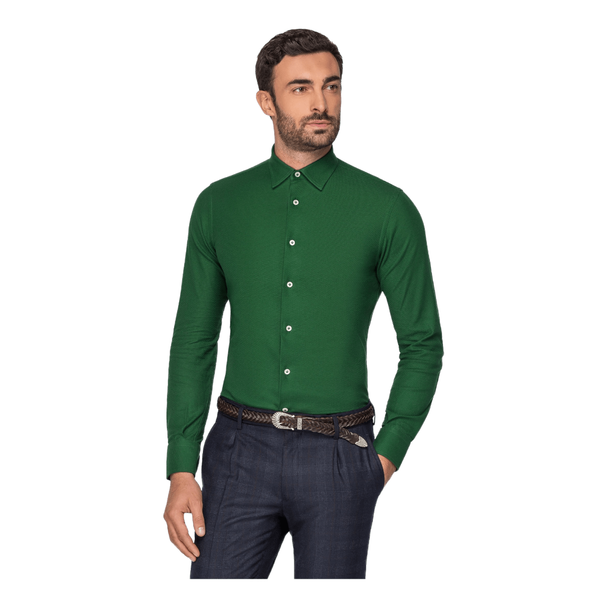 Men's Green Cotton Shirt Cfidyr4075.1.080