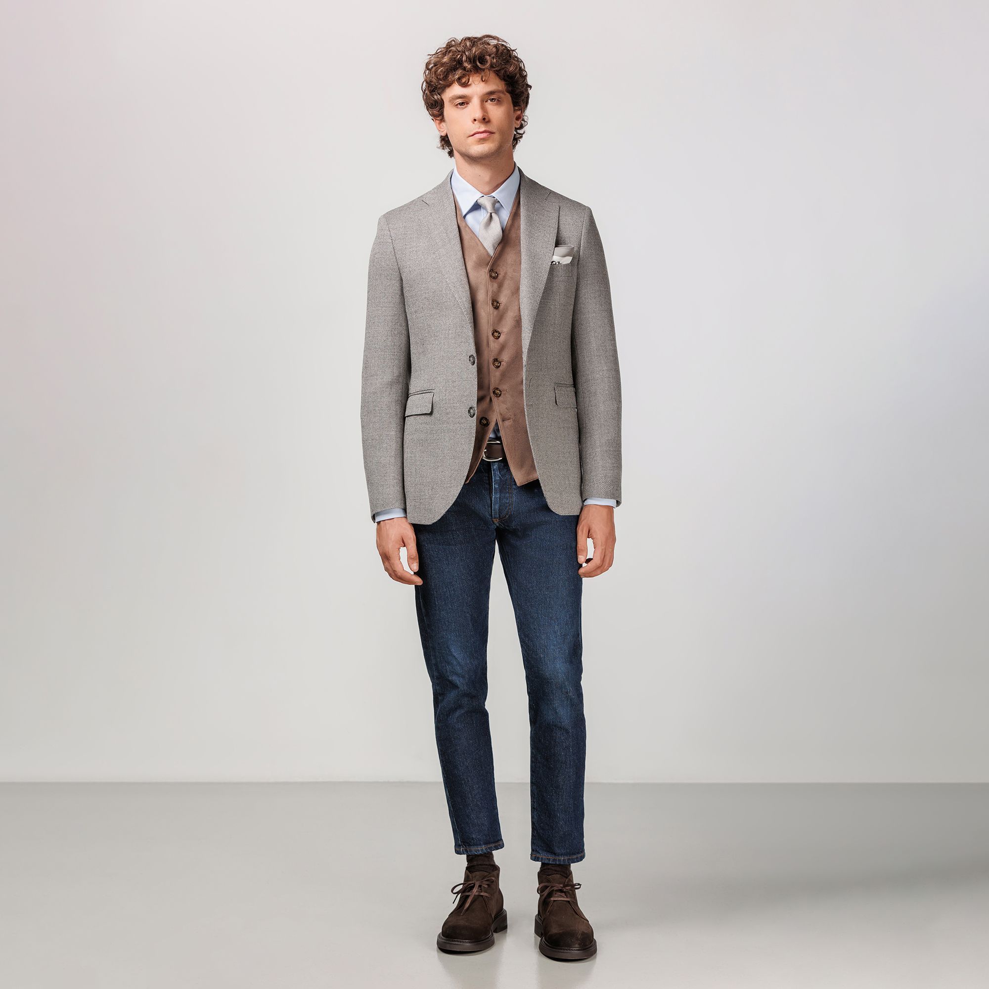 Herringbone Jacket With Jeans Grey Lambswool Herringbone Waverly