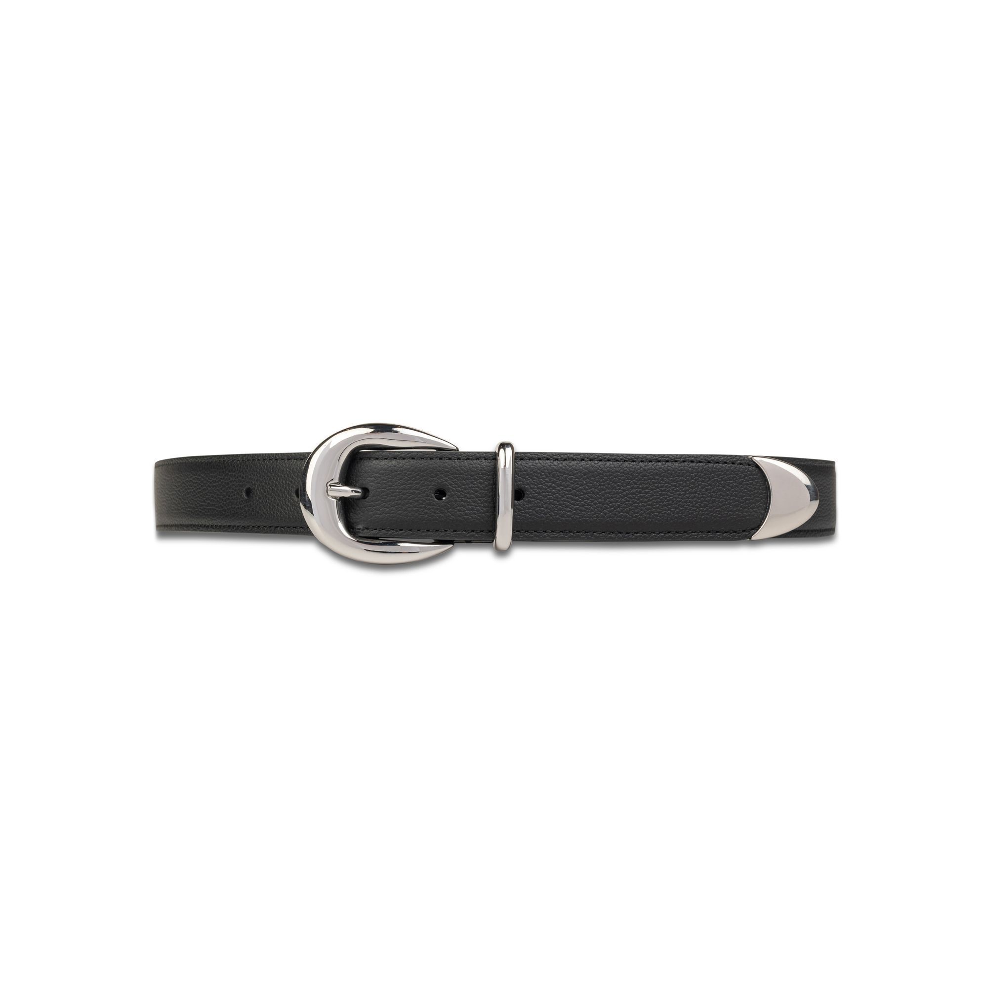 Black Leather Belt with Metal Details