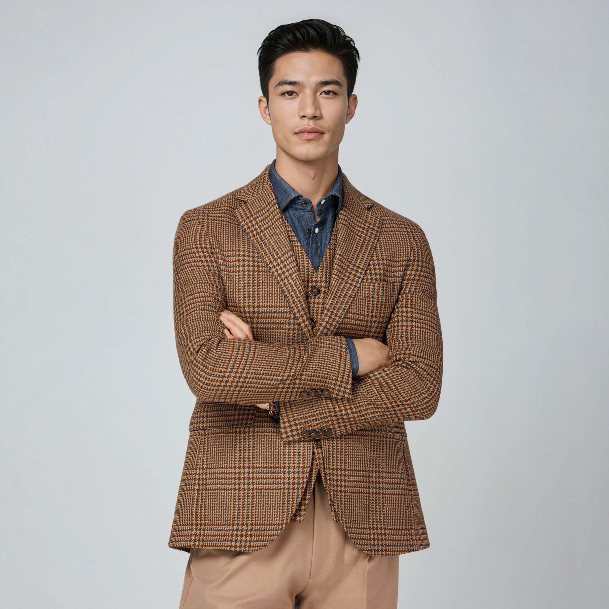 Total Look: Brown Check Blazer & Vest – Smart Casual Heritage Style